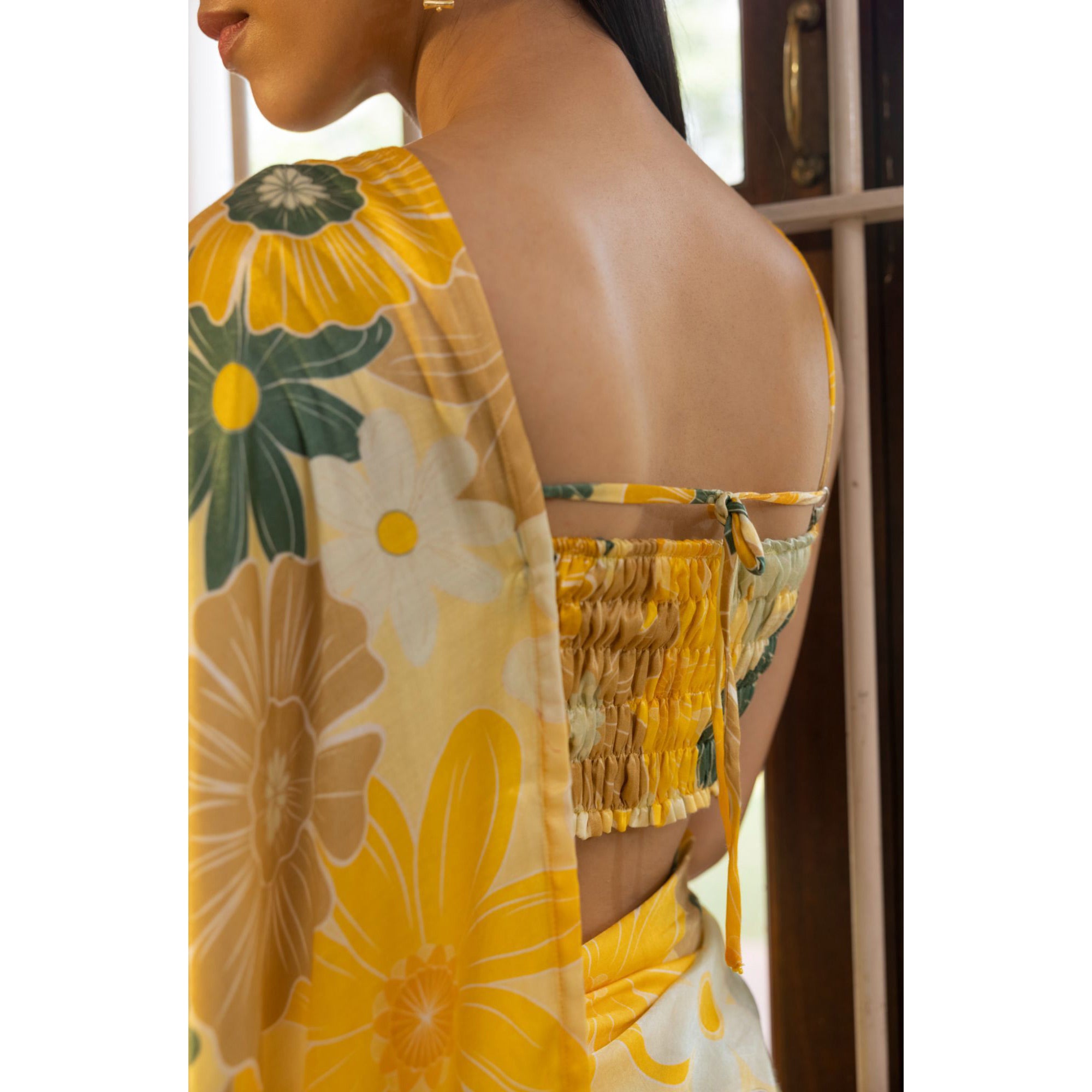 Yellow Digital Printed Satin Saree