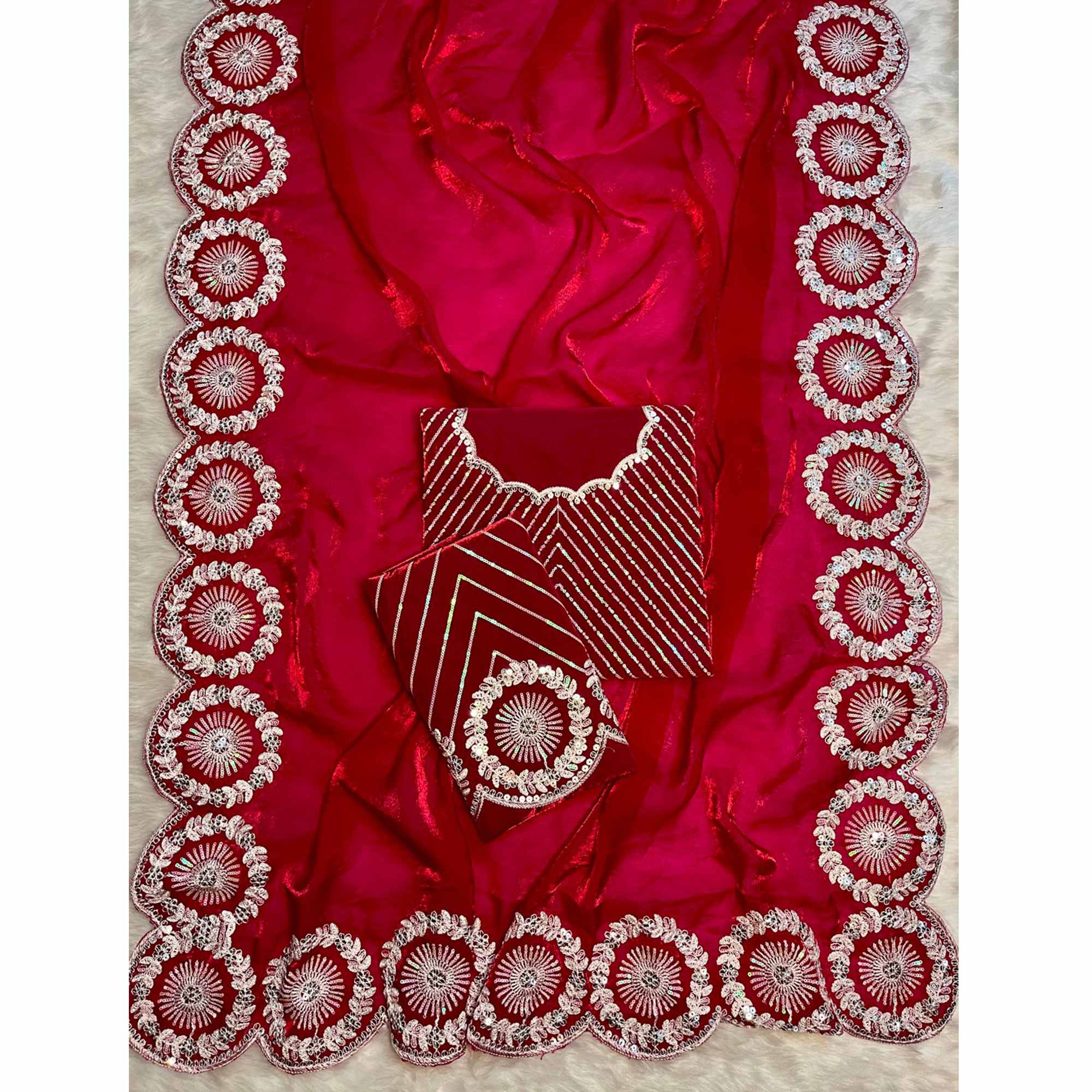 Designer Deep Pink Fandy Satin Saree Featuring Intricate Sequins Embroidery for Elegant Styling