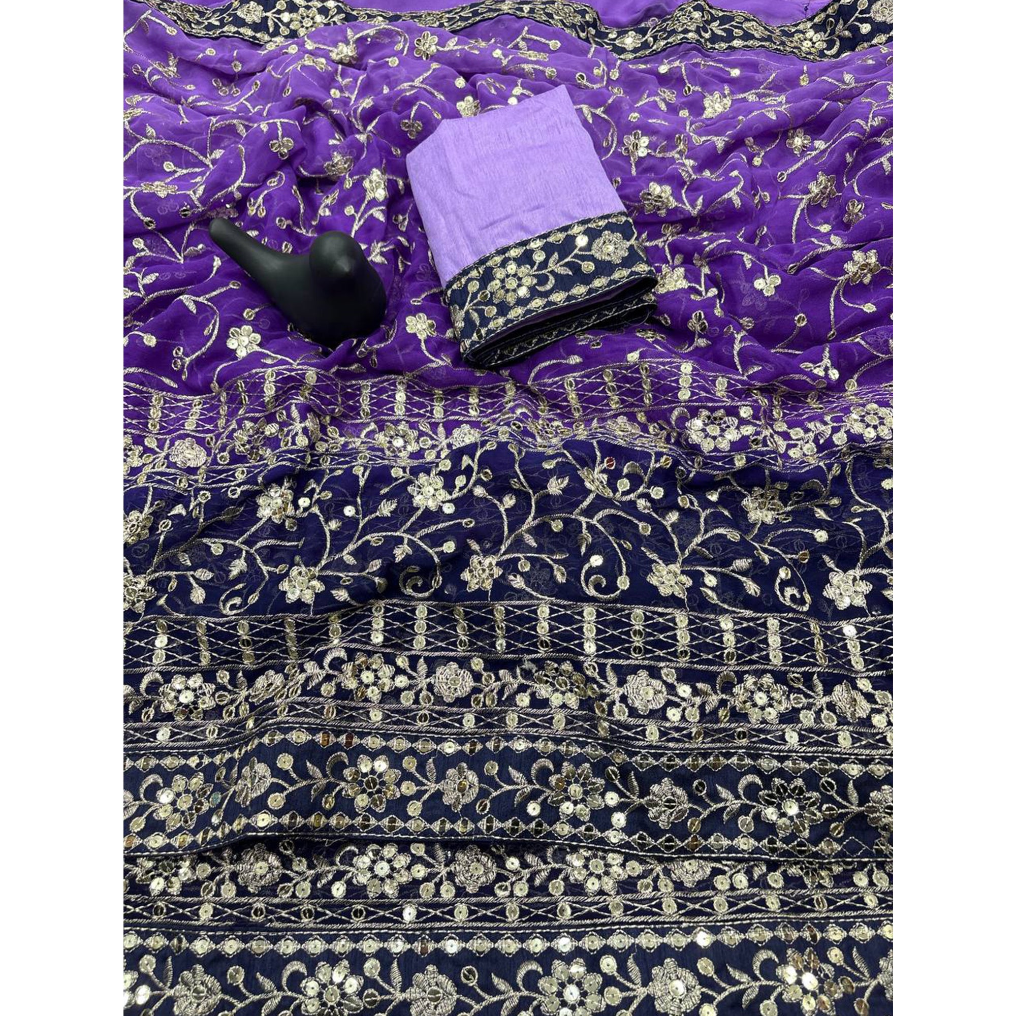 Beautiful Lavender Partywear Saree Crafted in Georgette with Sequins and Thread Work