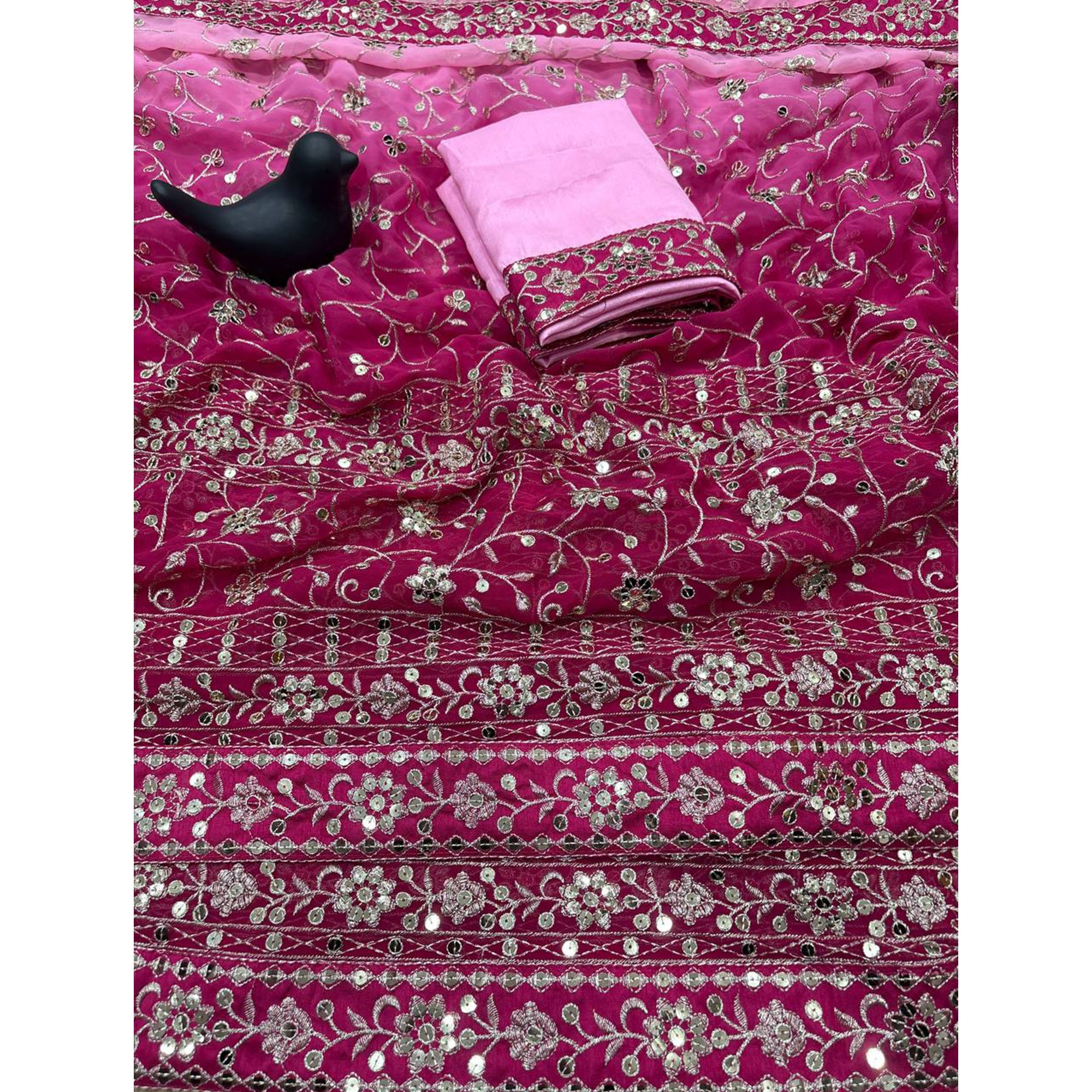 Beautiful Pink Partywear Saree Crafted in Georgette with Sequins and Thread Work