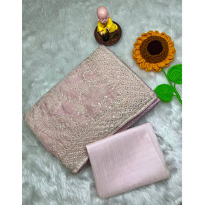 Lustrous Pink Organza Silk Saree Beautified With Paisley Embroidery & Glittering Sequins Work