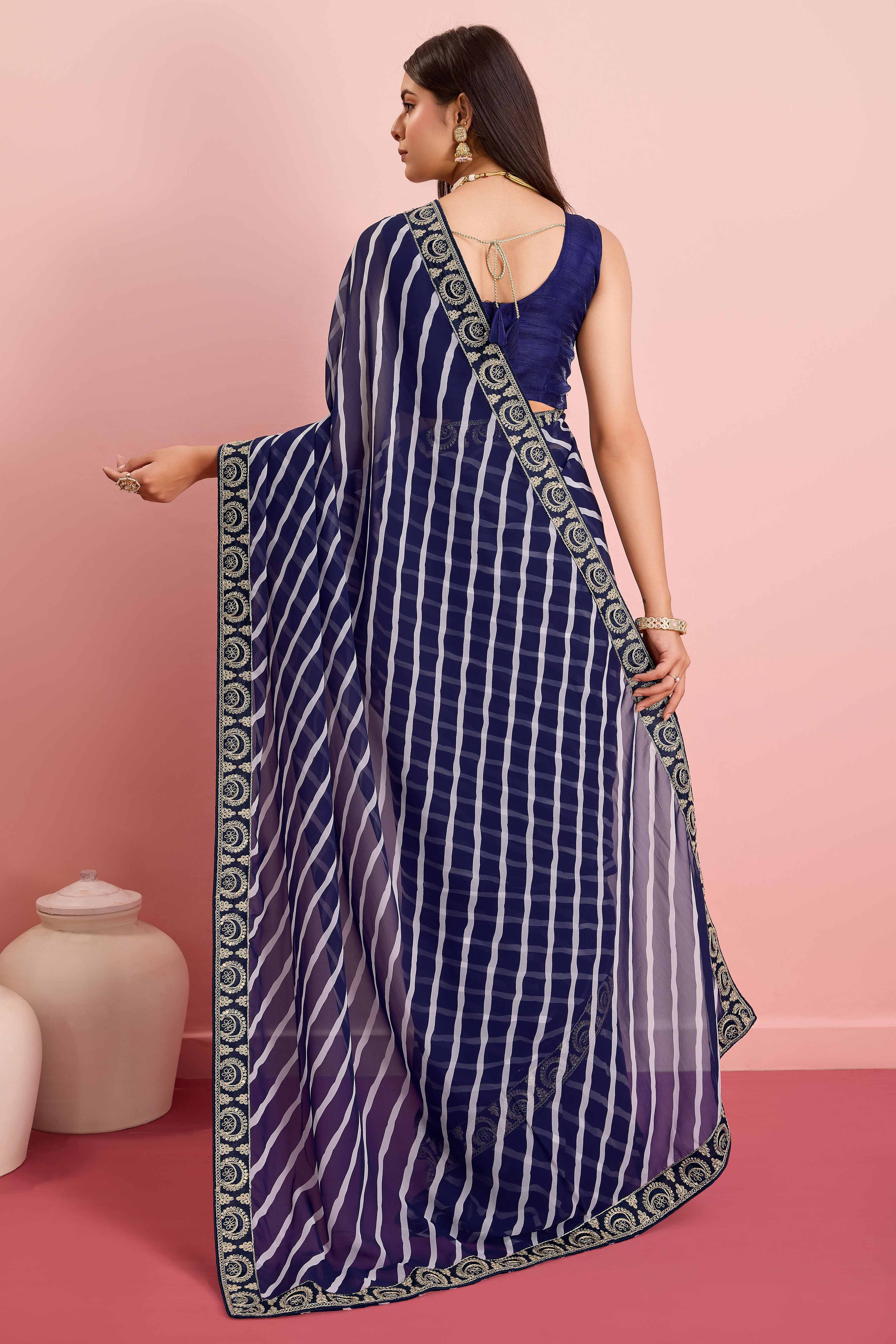 Elegant Blue Leheriya Printed Saree in Flowing Georgette