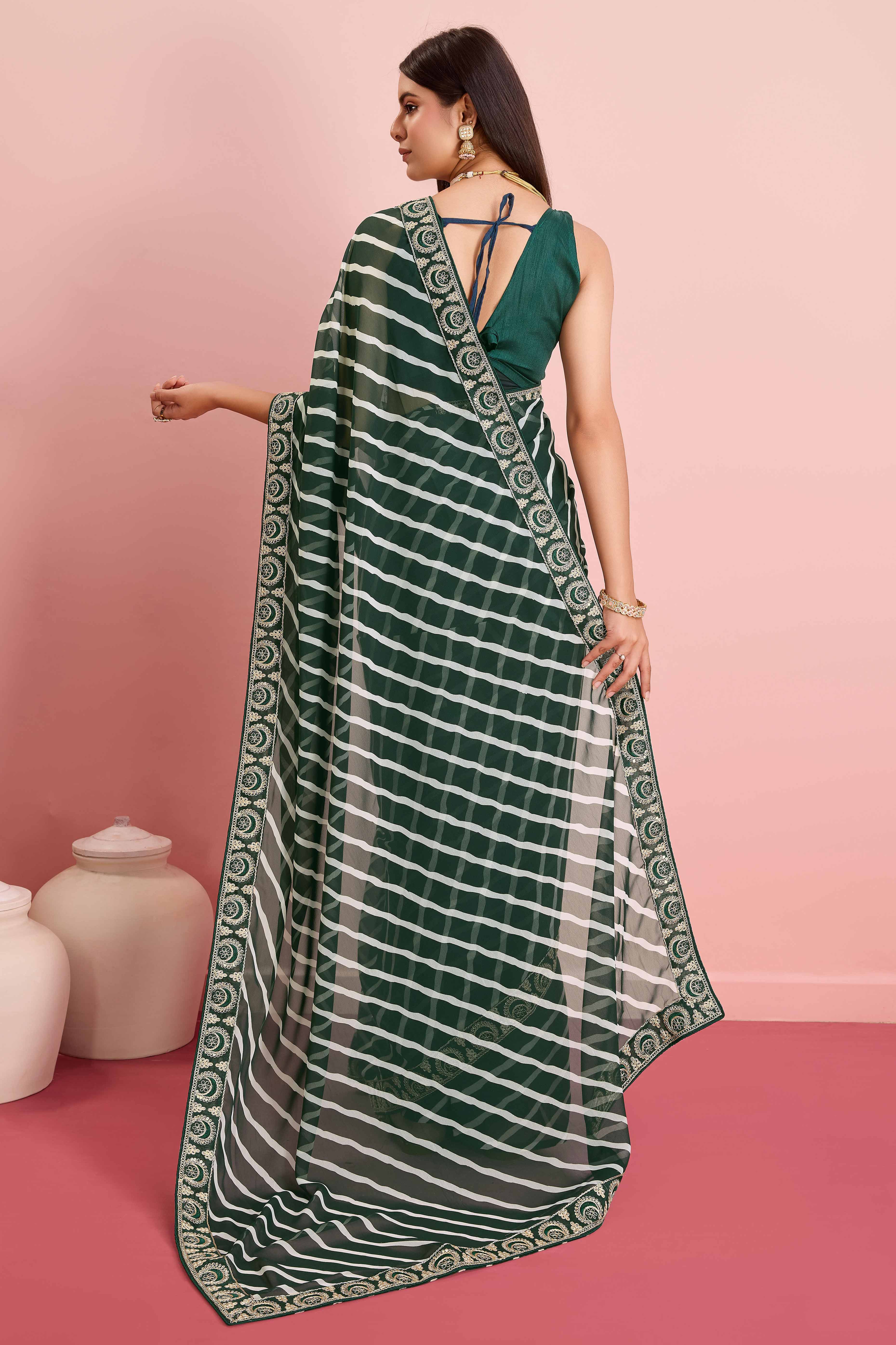Elegant Green Leheriya Printed Saree in Flowing Georgette