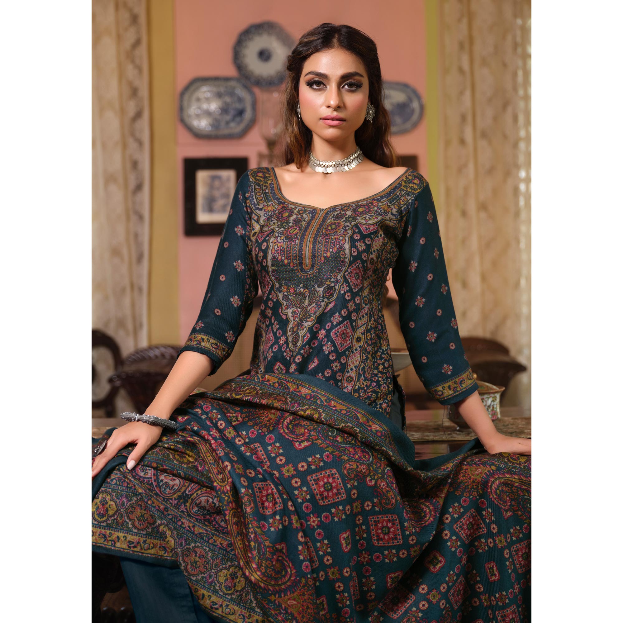Morpich Digital Printed Pashmina Woolen Suit