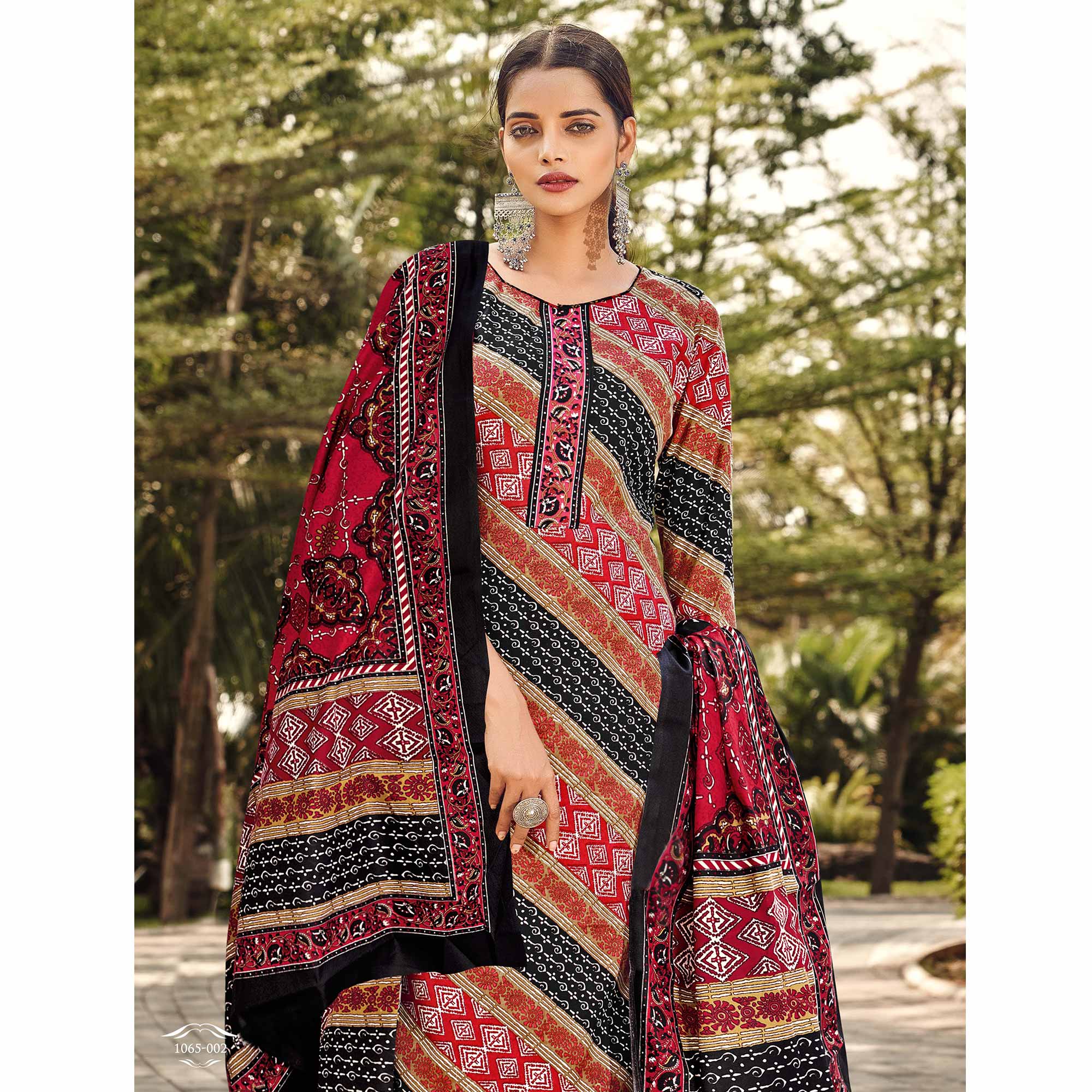 Multicolor Printed Pashmina Suit