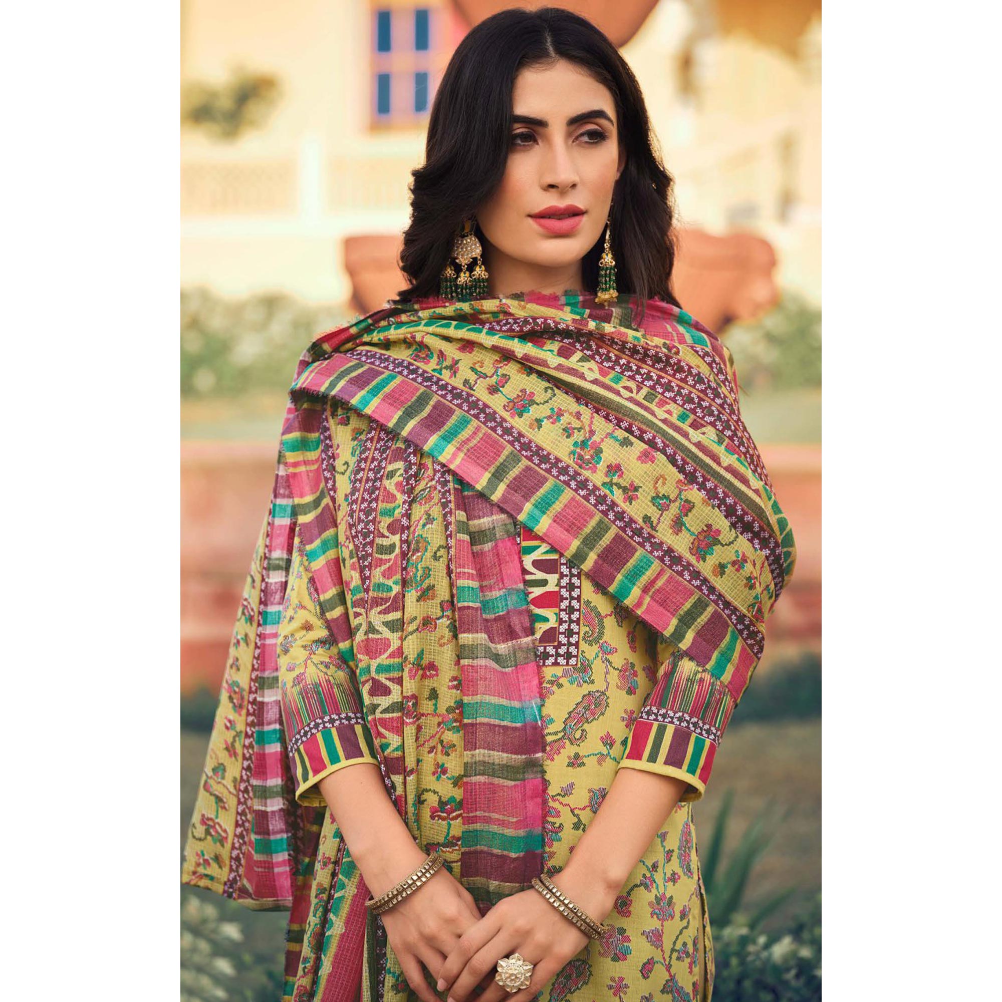 Yellow Floral Printed Pure Cotton Suit