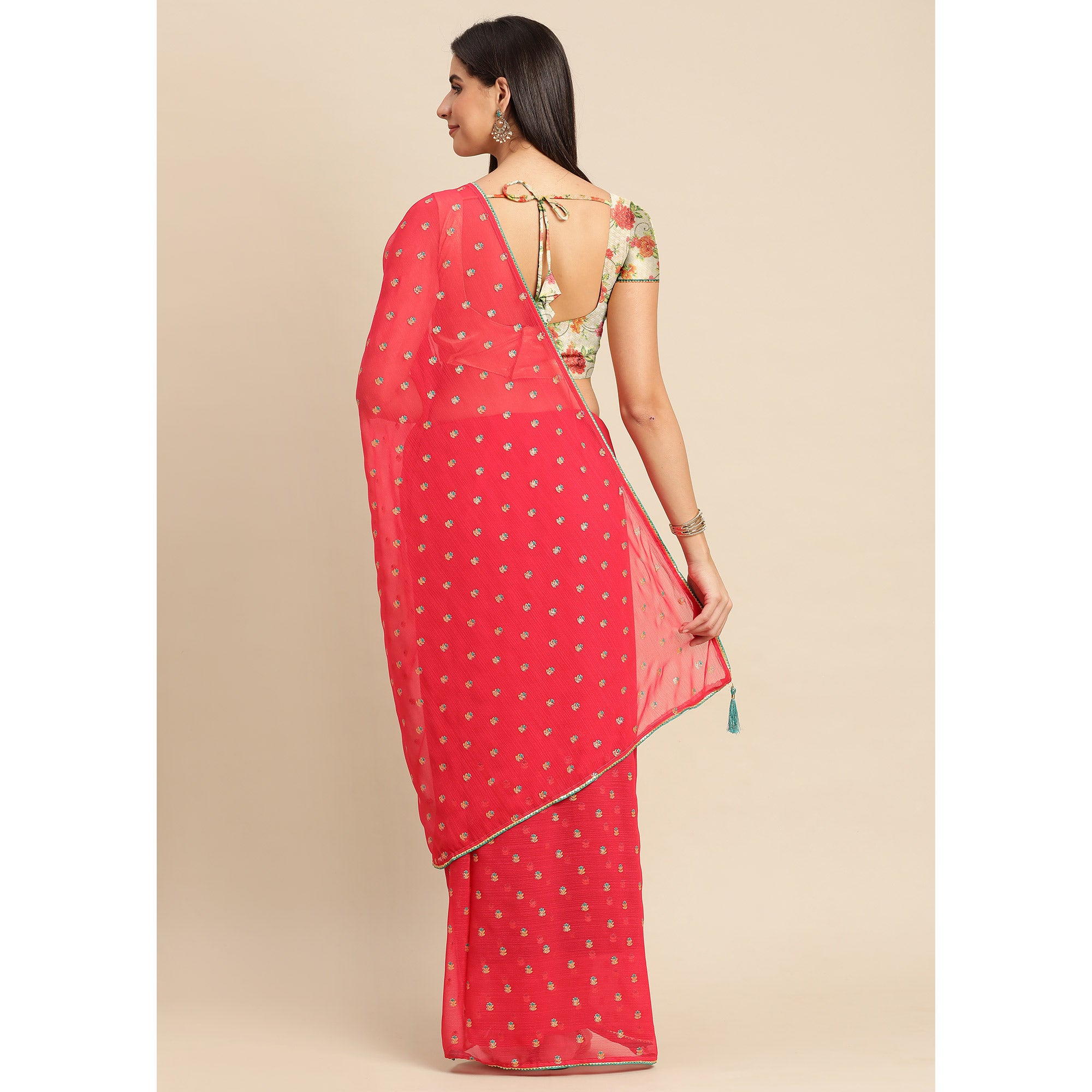 Pink Embroidered Chiffon Saree