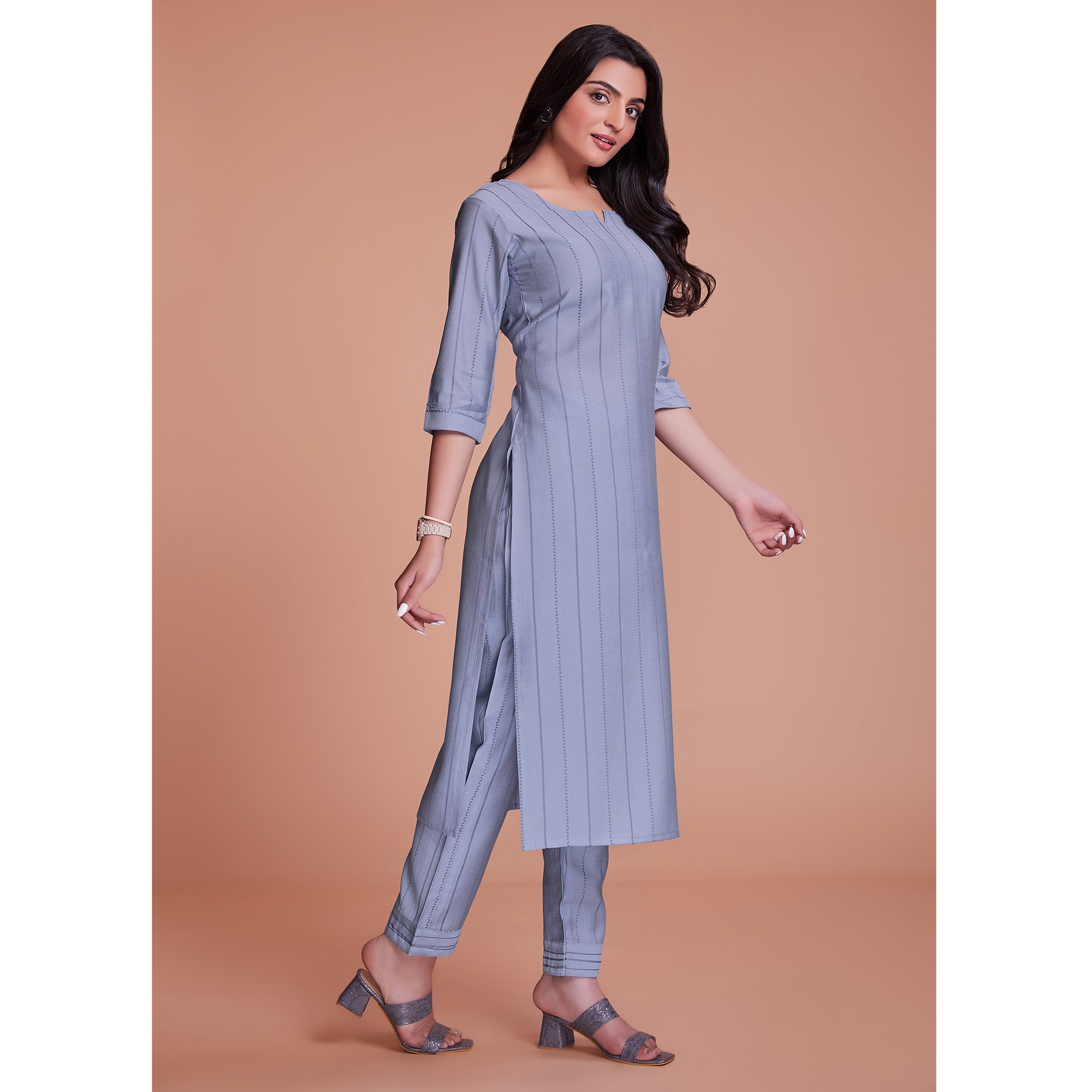 Purple Woven Viscose Kurti Pant Set