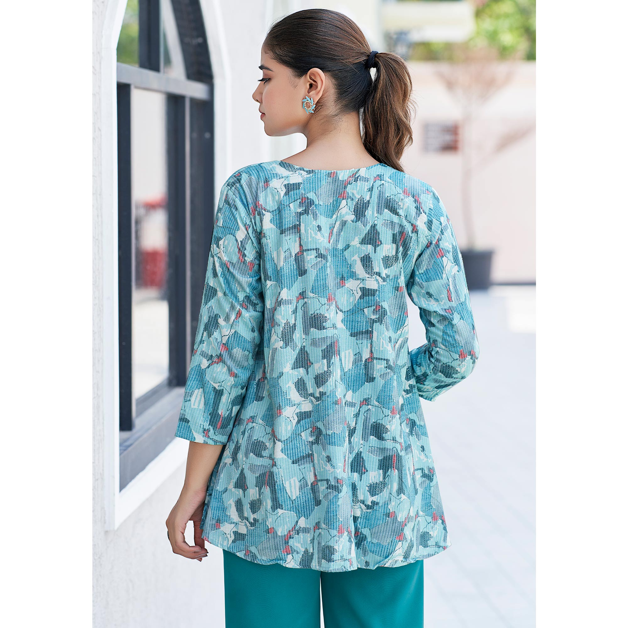 Light Blue Printed Rayon Top