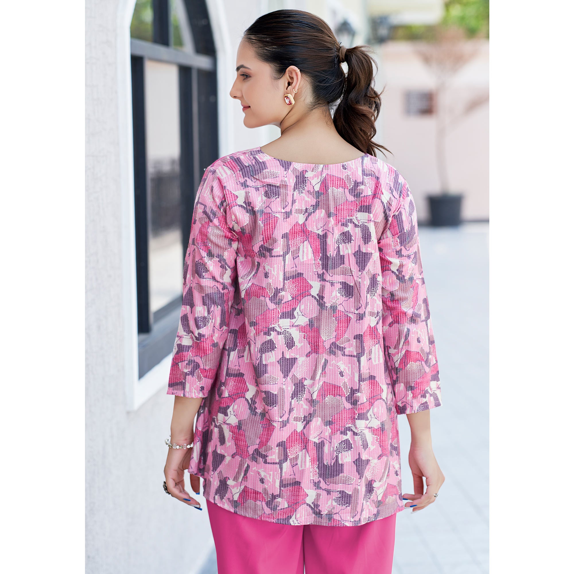 Pink Printed Rayon Top