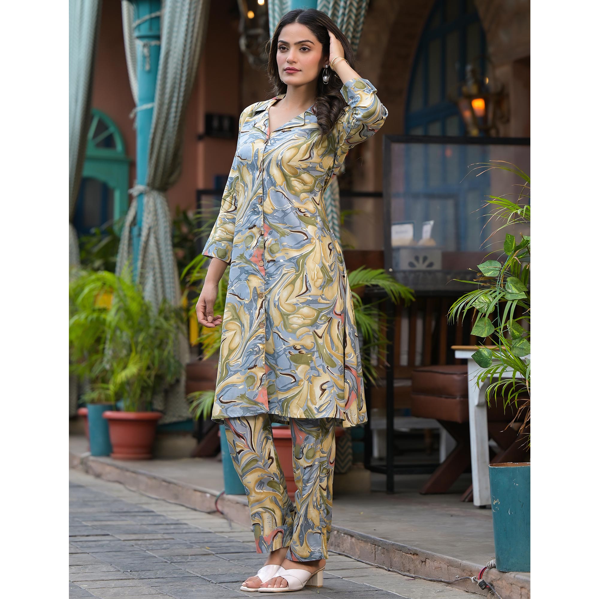 Grey Foil Printed Rayon Co-Ord Set