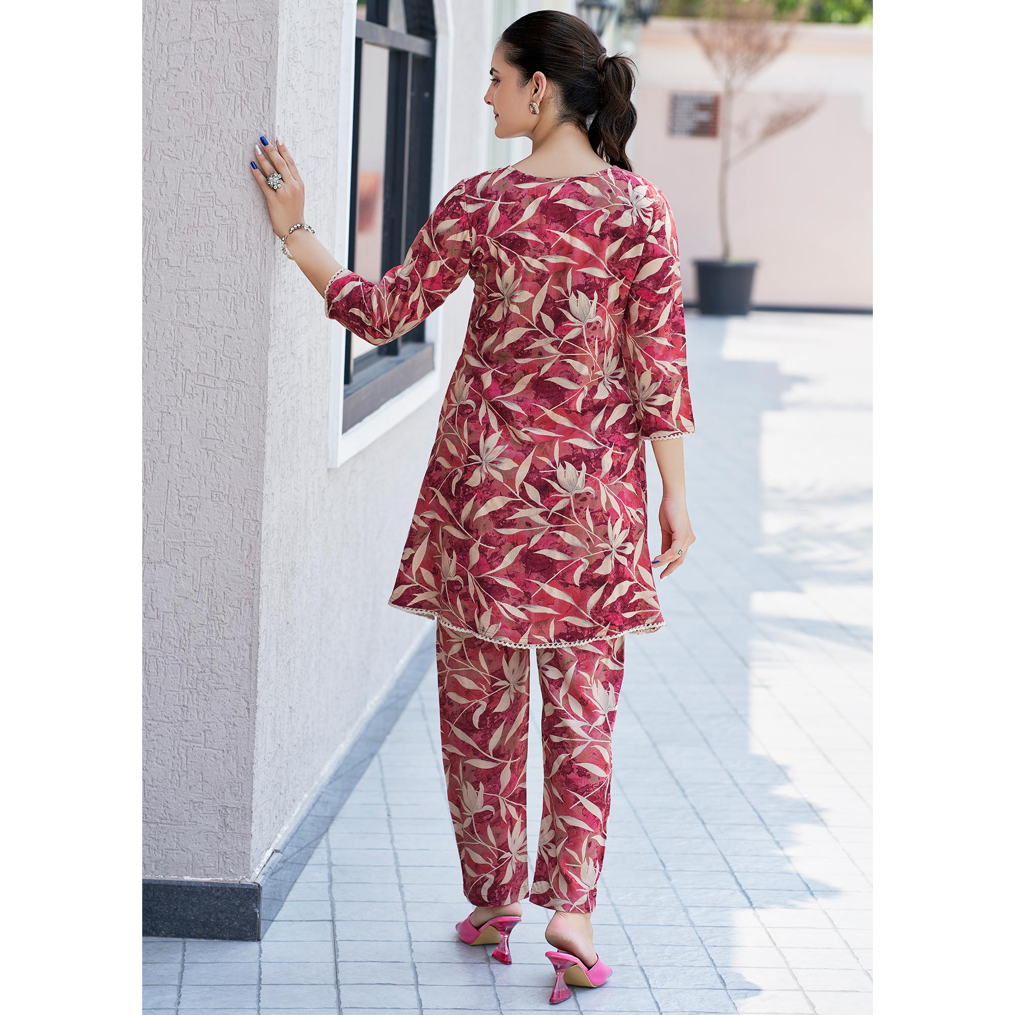 Peach Floral Printed Rayon Co-Ord Set