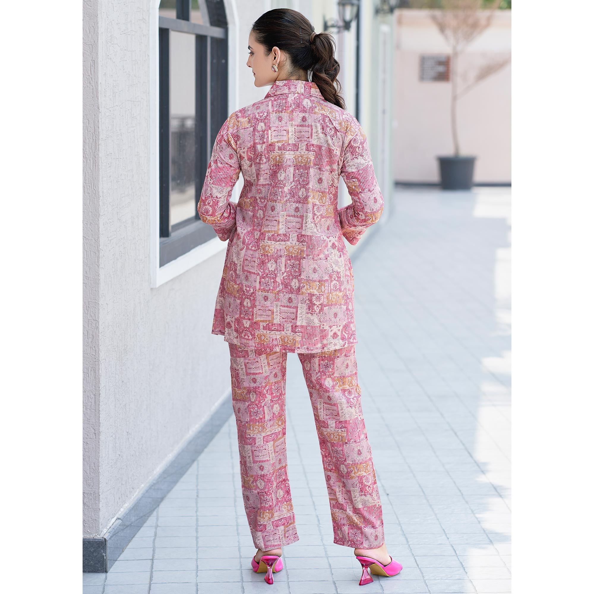 Peach Foil Printed Rayon Co-Ord Set