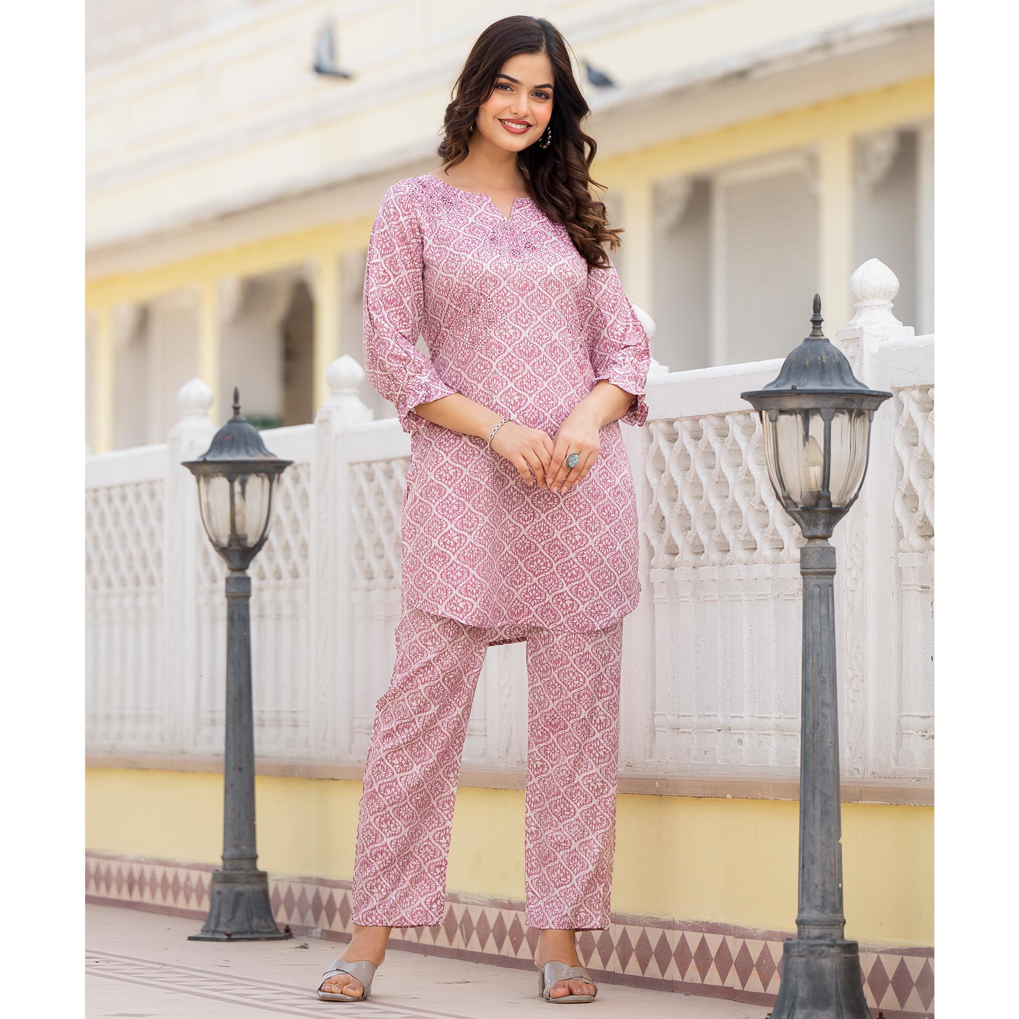 Pale Purple Floral Printed Rayon Co-Ord Set