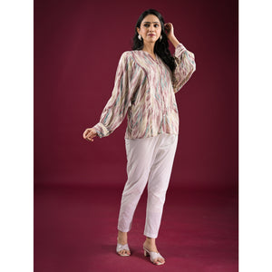 Turquoise Foil Printed Chanderi Silk A-Line Top
