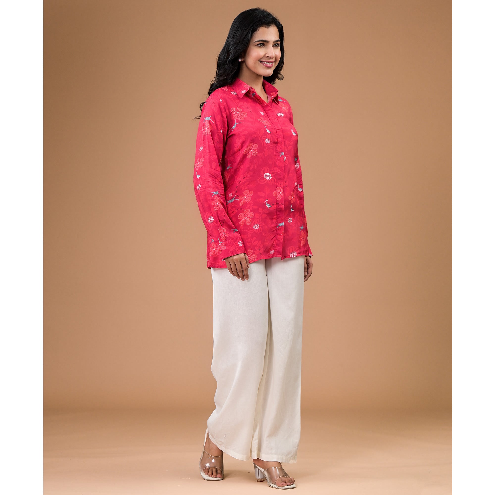 Red Foil Printed Muslin Shirt