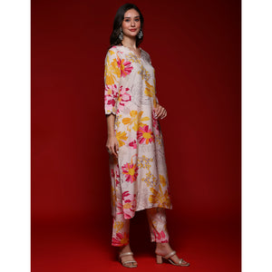 Off White Floral Printed Muslin Co-Ord Set