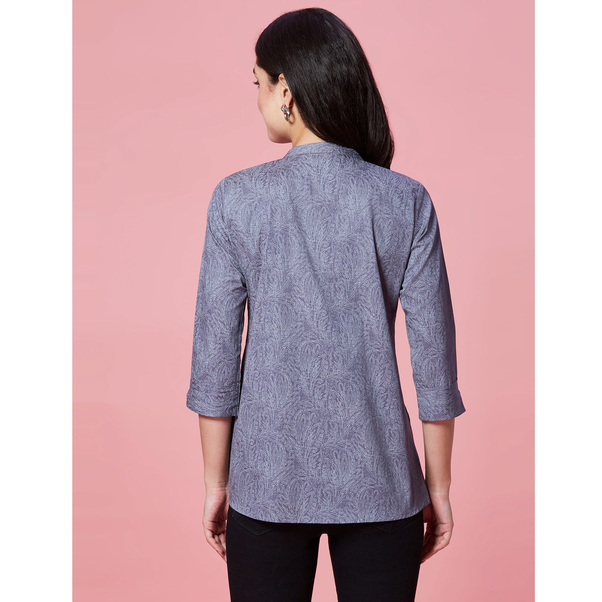 Grey Printed Pure Cotton A-Line Top