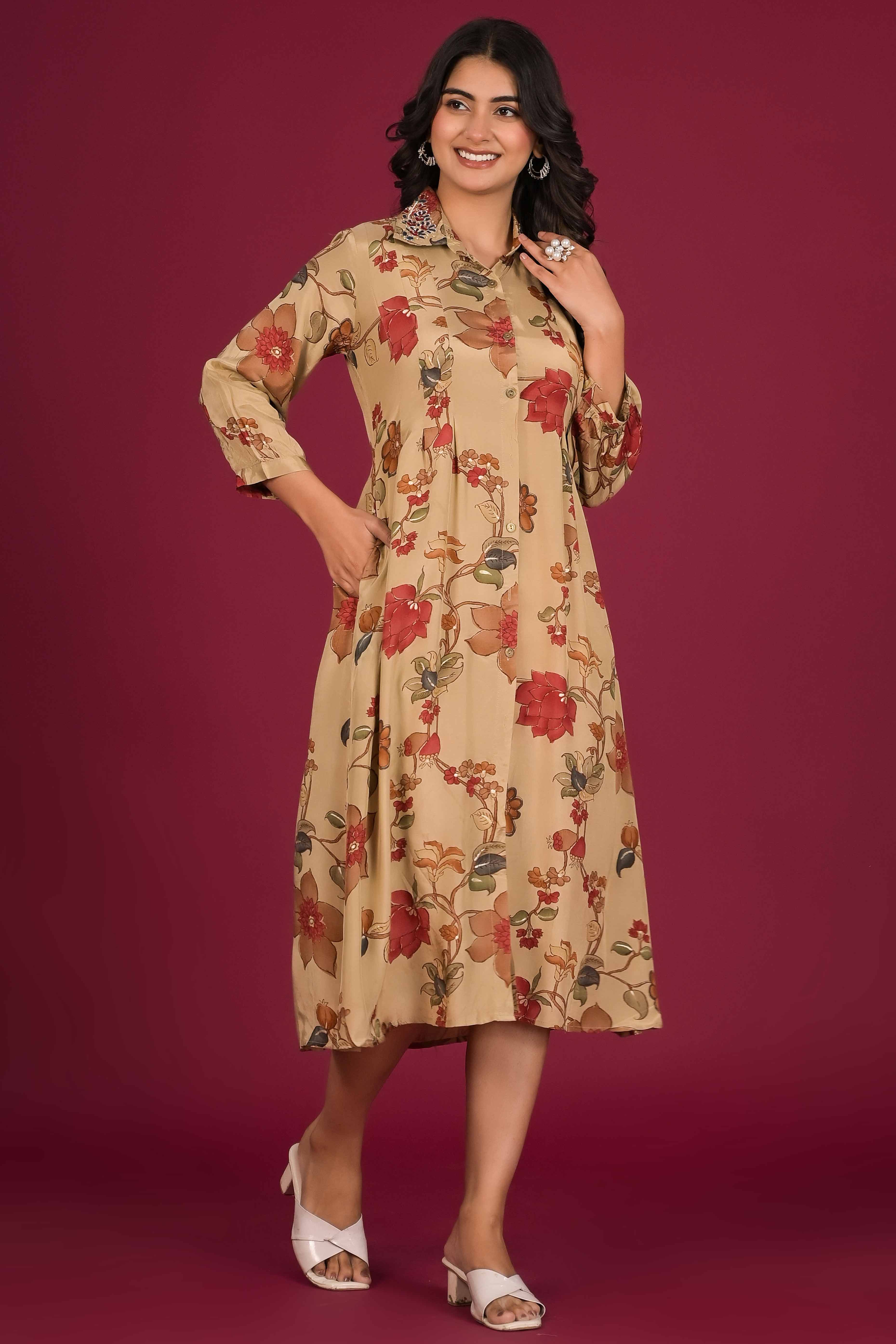 Chikoo Floral Printed Muslin A-Line Dress