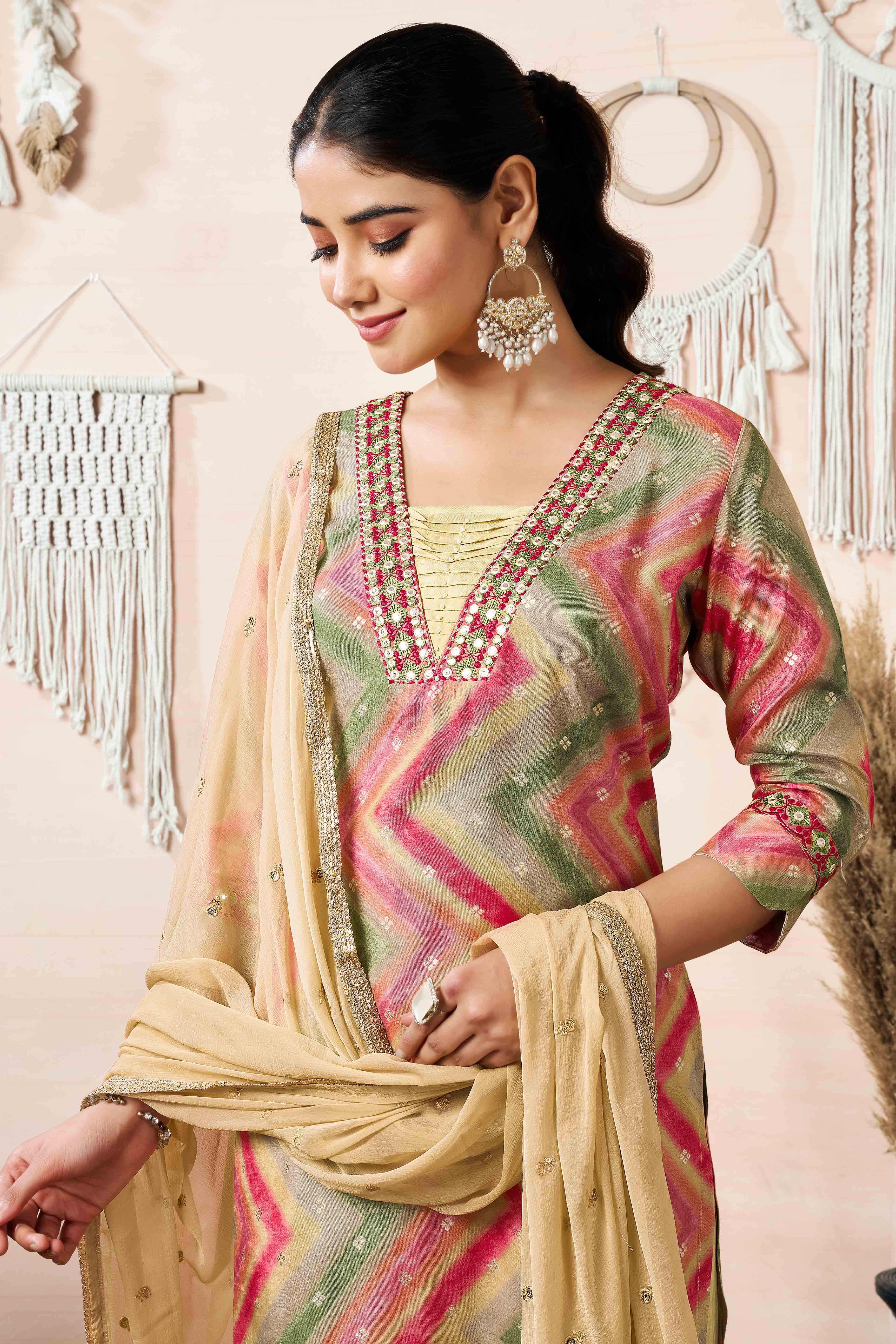 Dark Peach Embroidery With Printed Muslin straight Salwar Suit