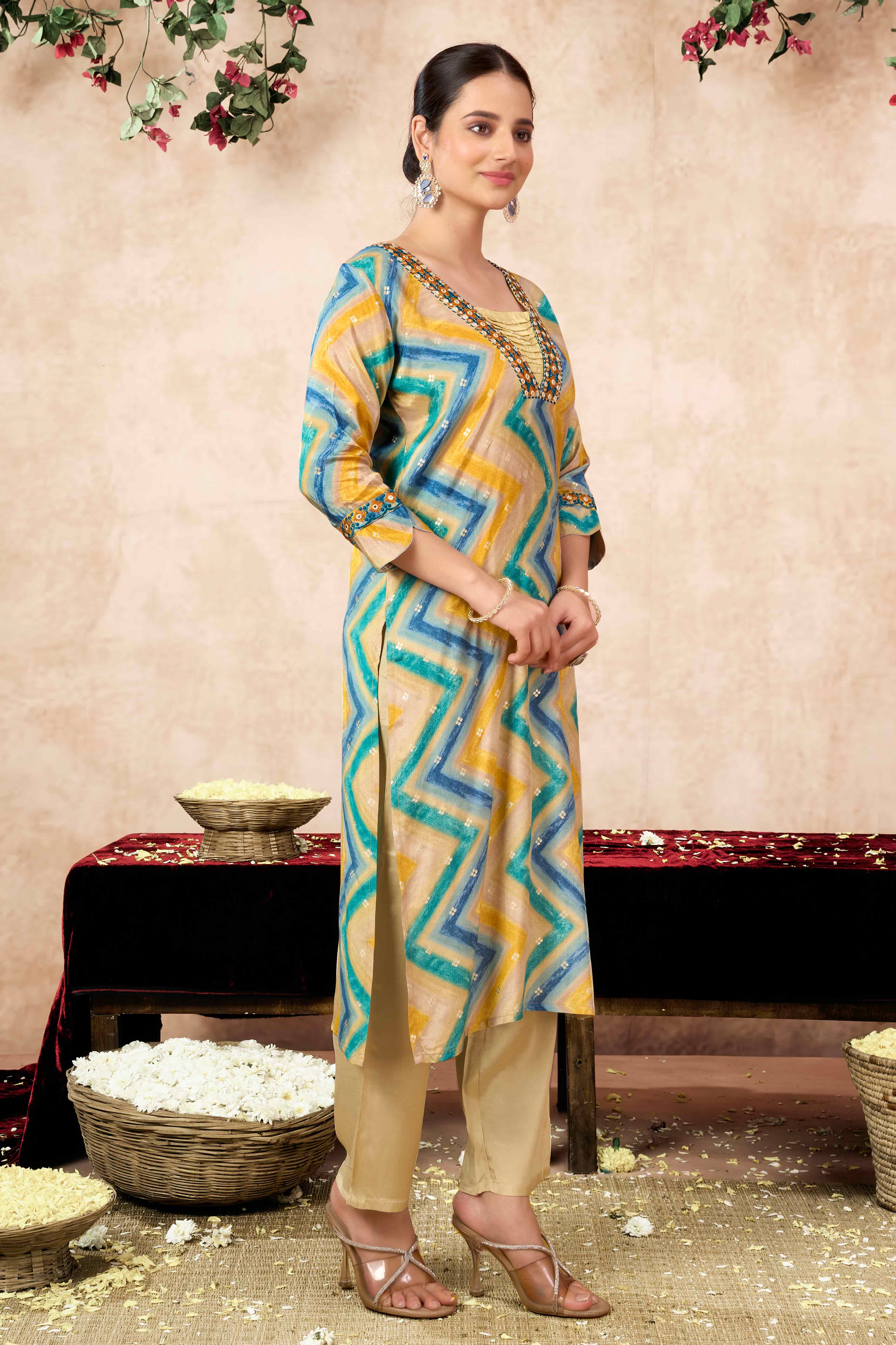 Morpich Embroidery With Printed Muslin Straight Salwar Suit