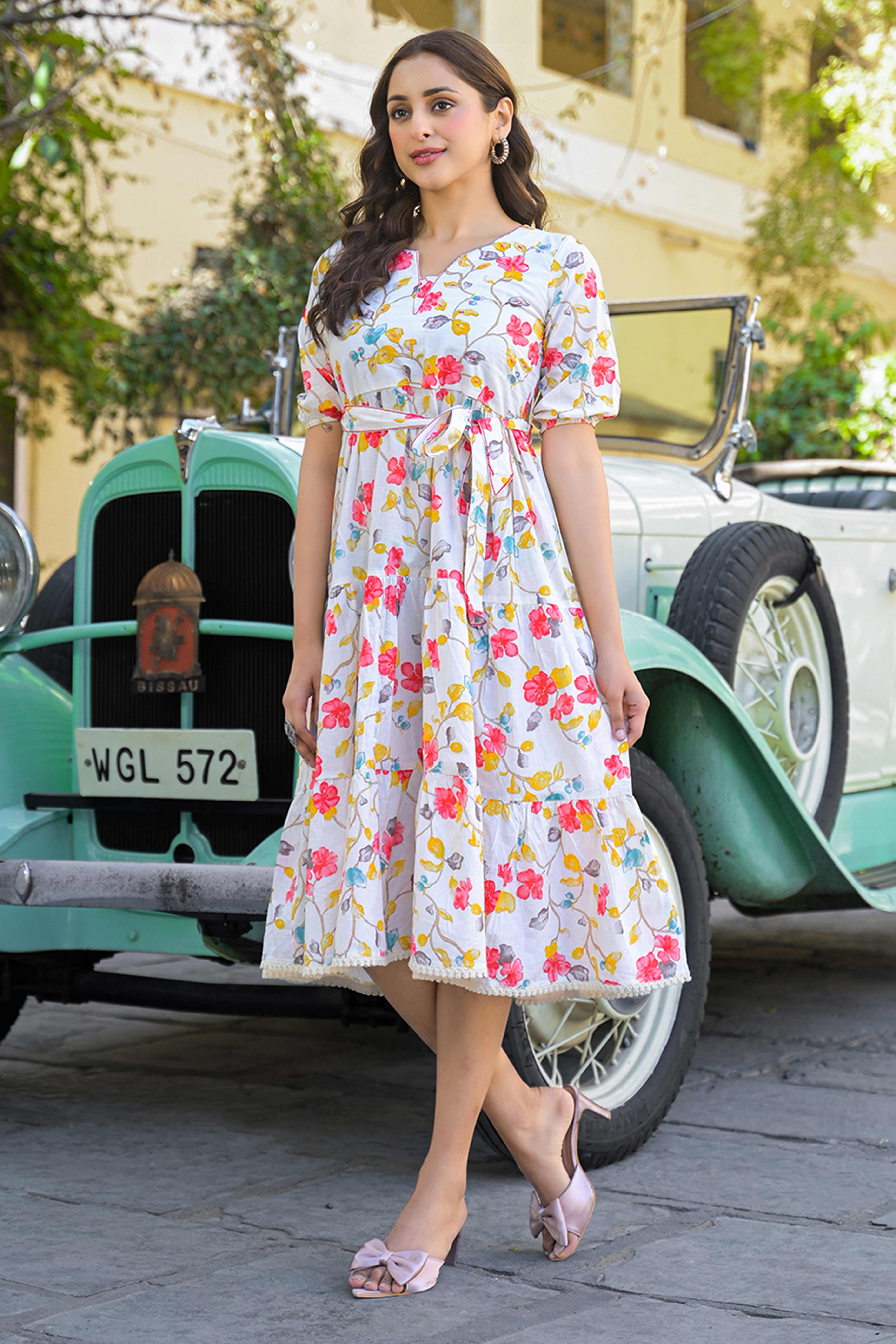 Pink Floral Printed Pure Cotton Maxi Dress