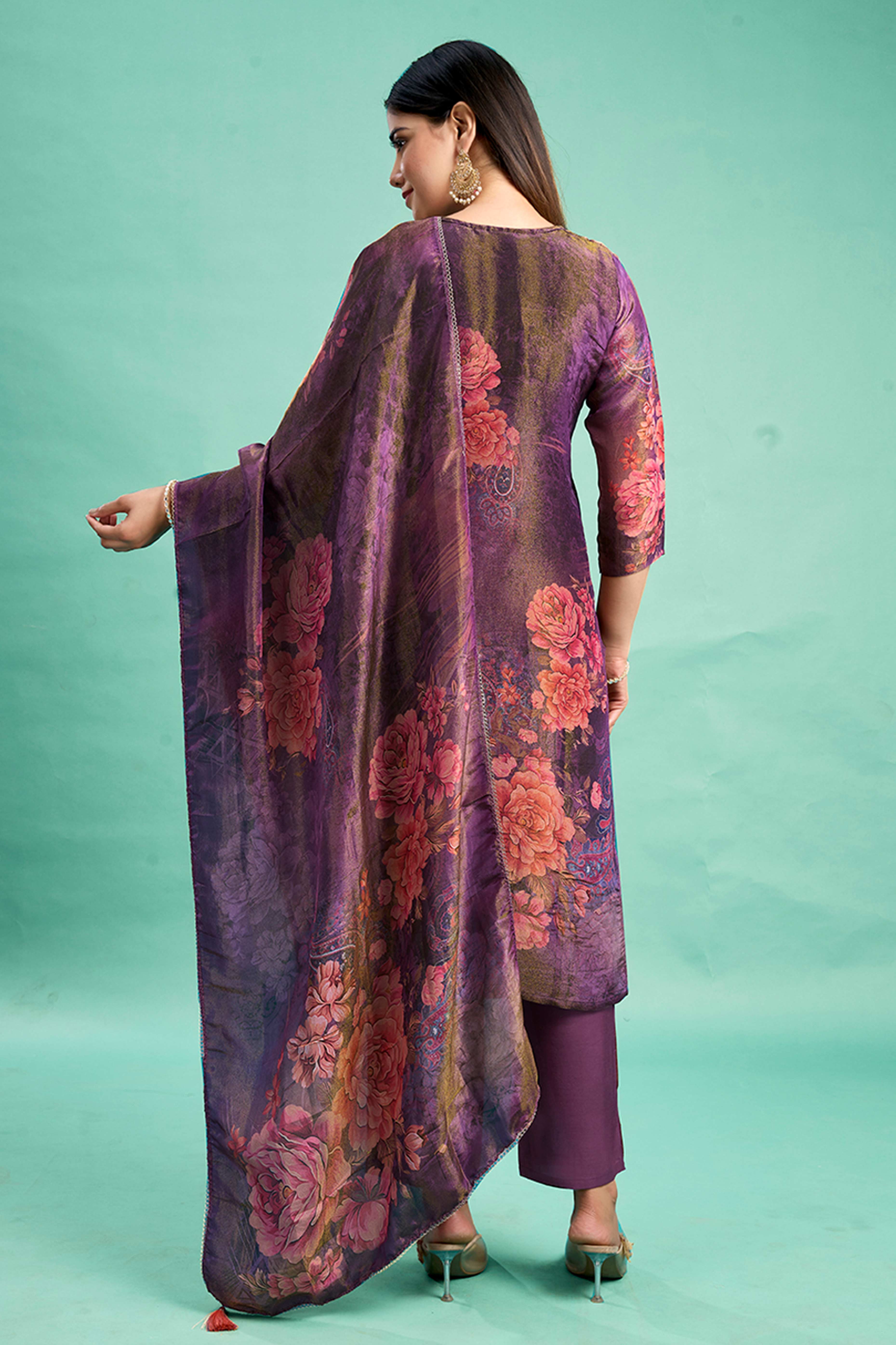 Purple Bandhani Printed With Embroidery Work Pure Viscose Salwar Suit