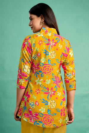 Brown Floral Printed Muslin Straight Top