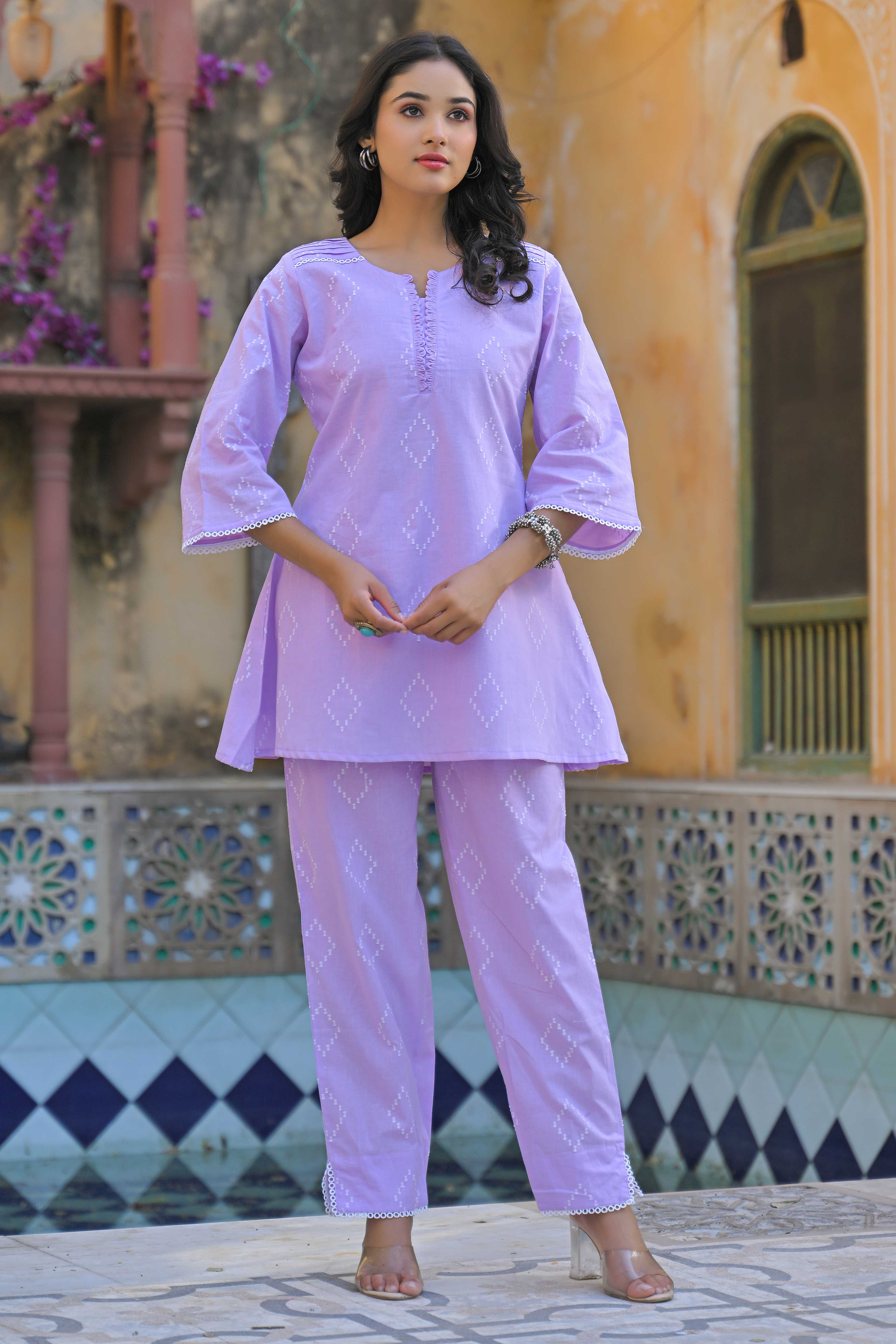 Purple Weaving Pure Cotton A-Line Co-Ord Set