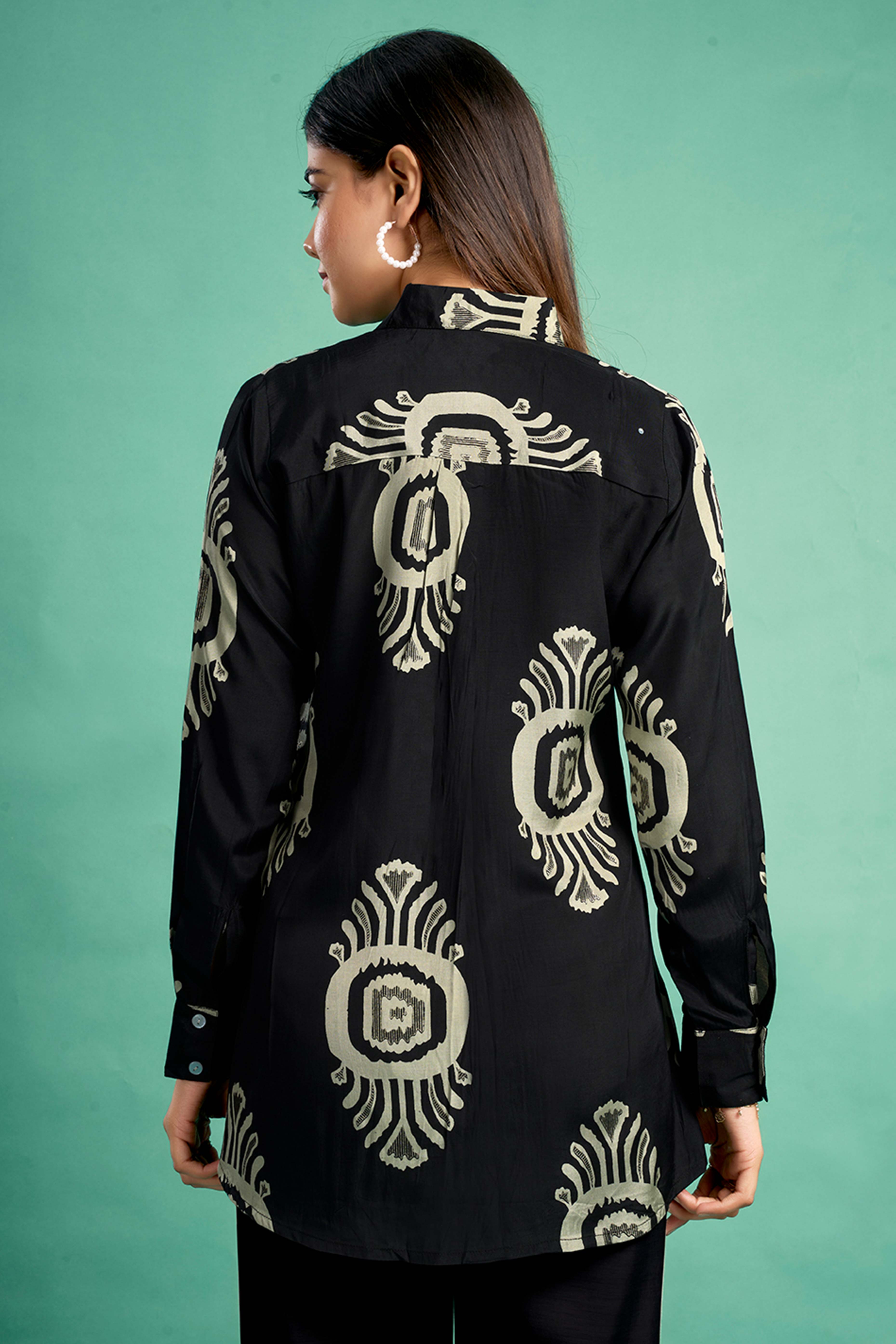 Black Floral Printed Muslin Straight Top