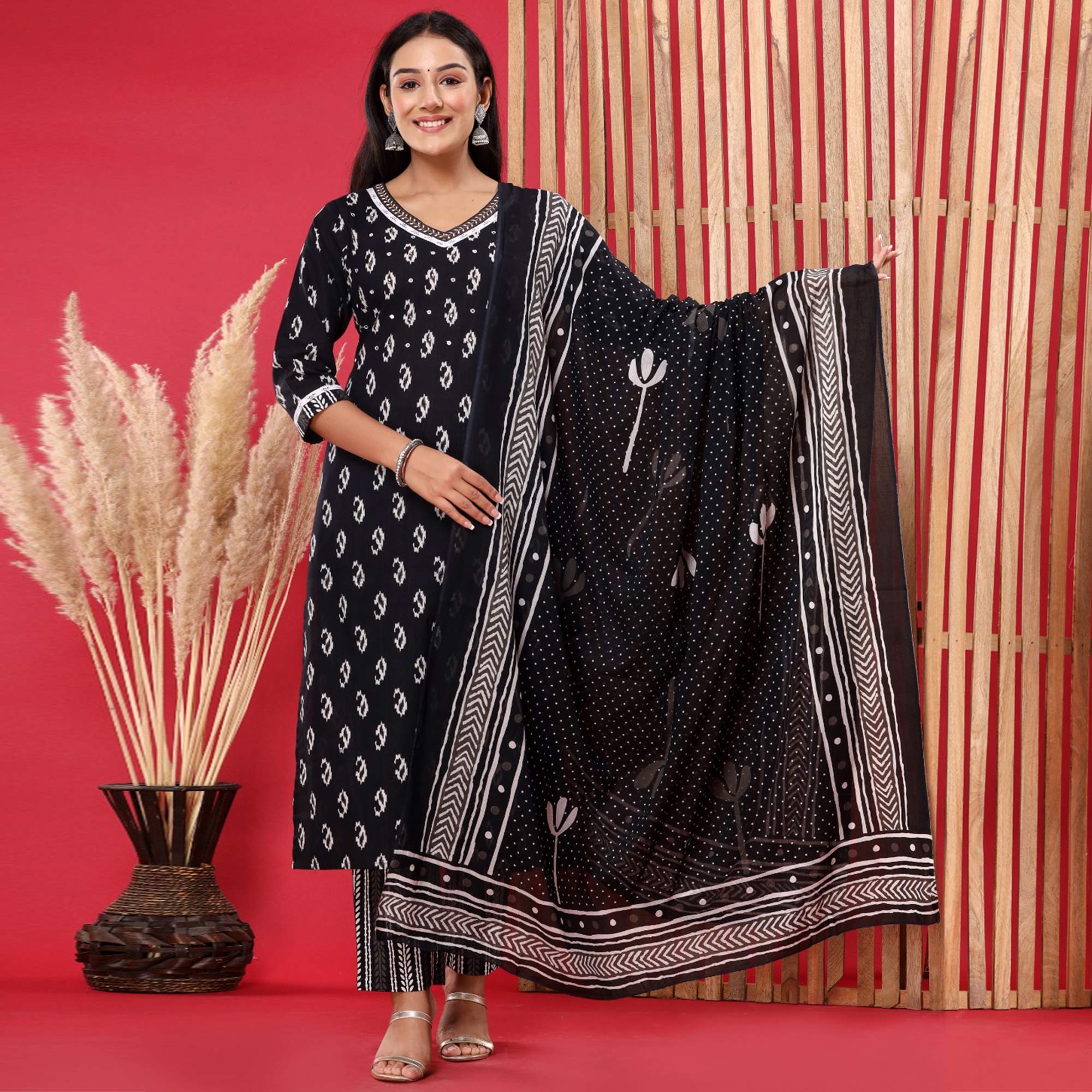 Black Printed Pure Cotton Suit