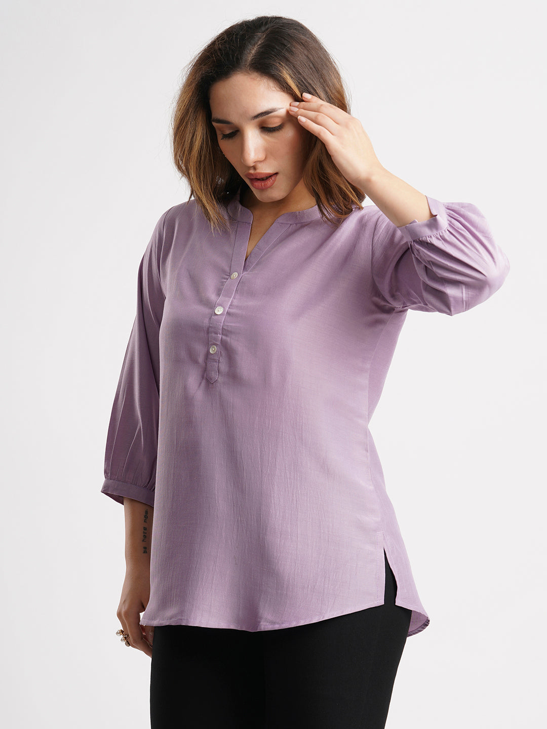 Lavender Solid Poly Chinon Straight Top