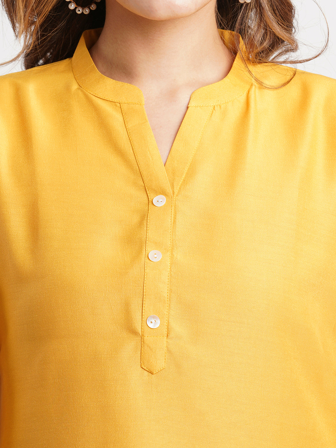 Mustard Solid Poly Chinon Straight Top