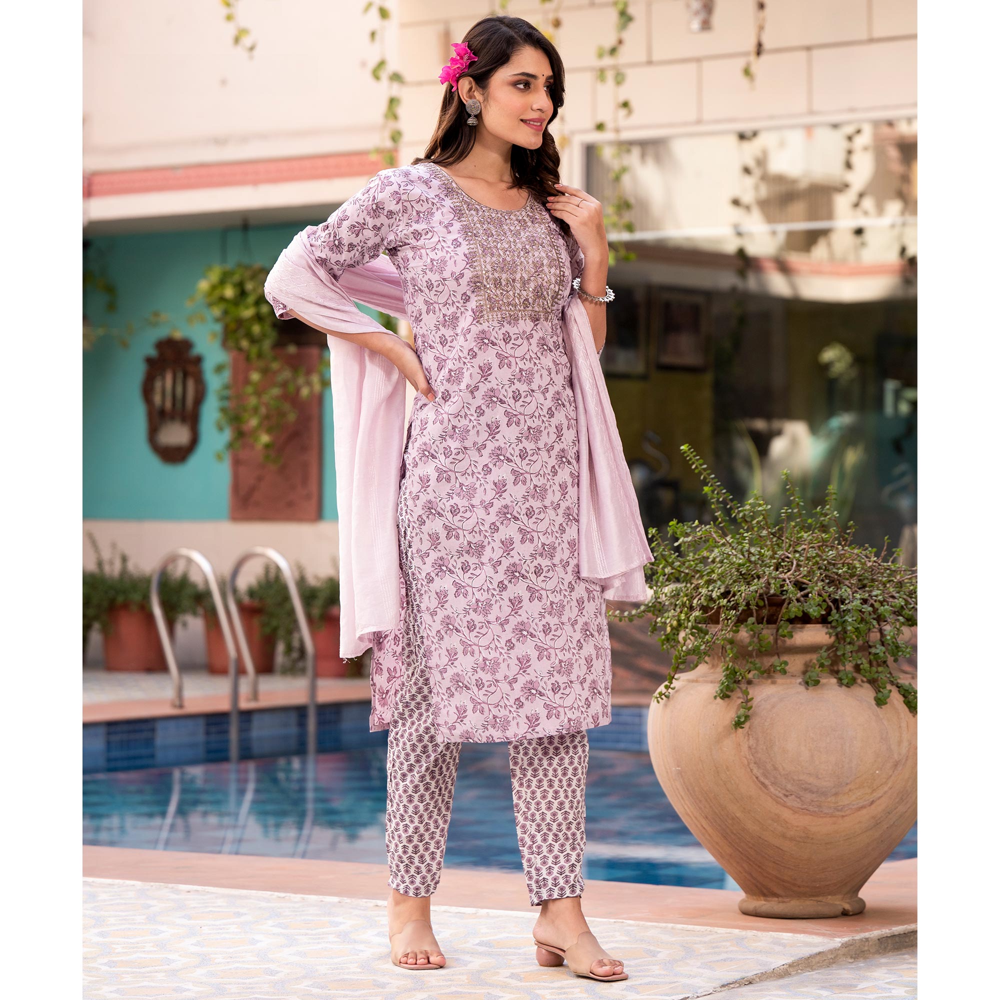 Purple Floral Printed Pure Cotton Salwar Suit