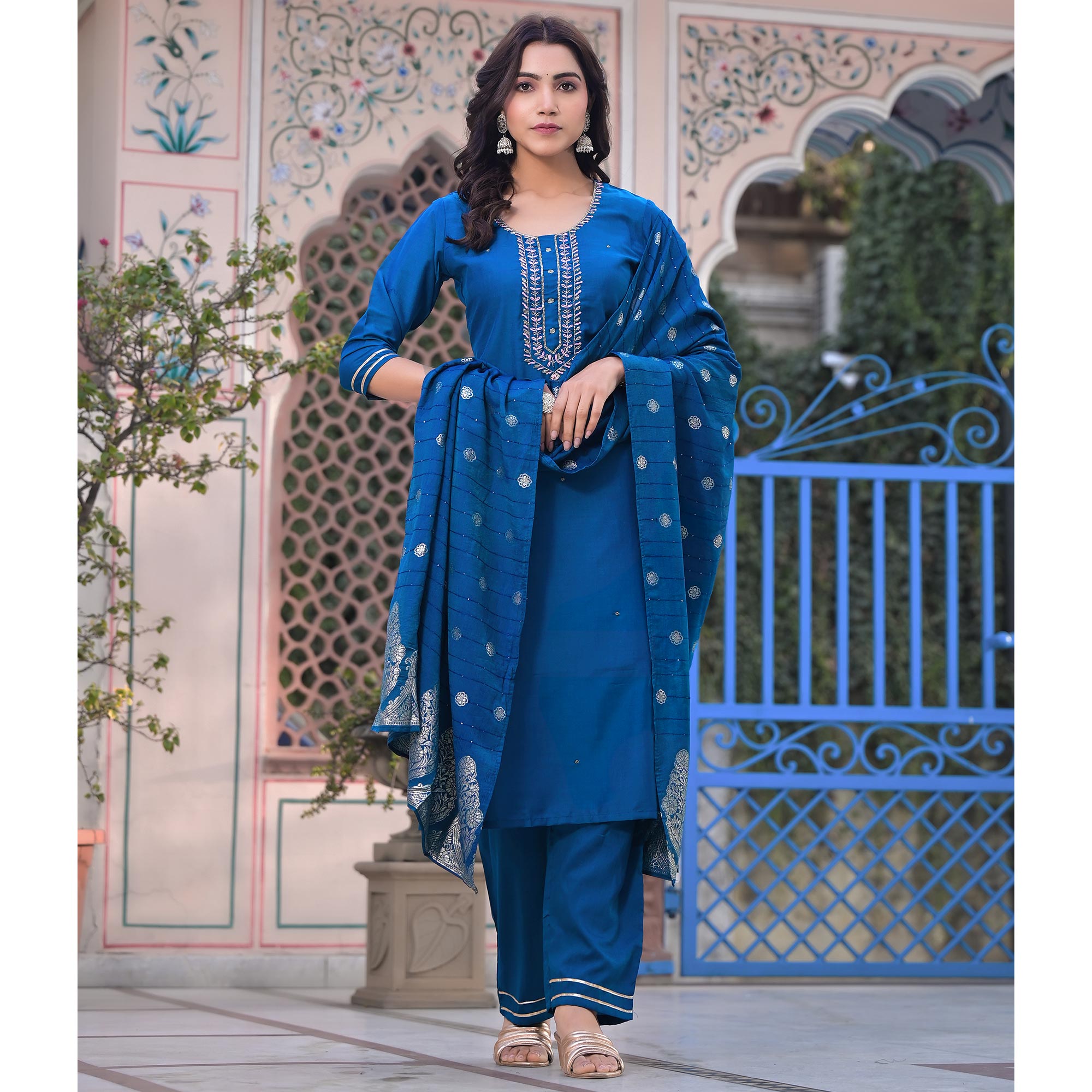 Morpich Embroidered Chinon Salwar Suit With Handcrafted