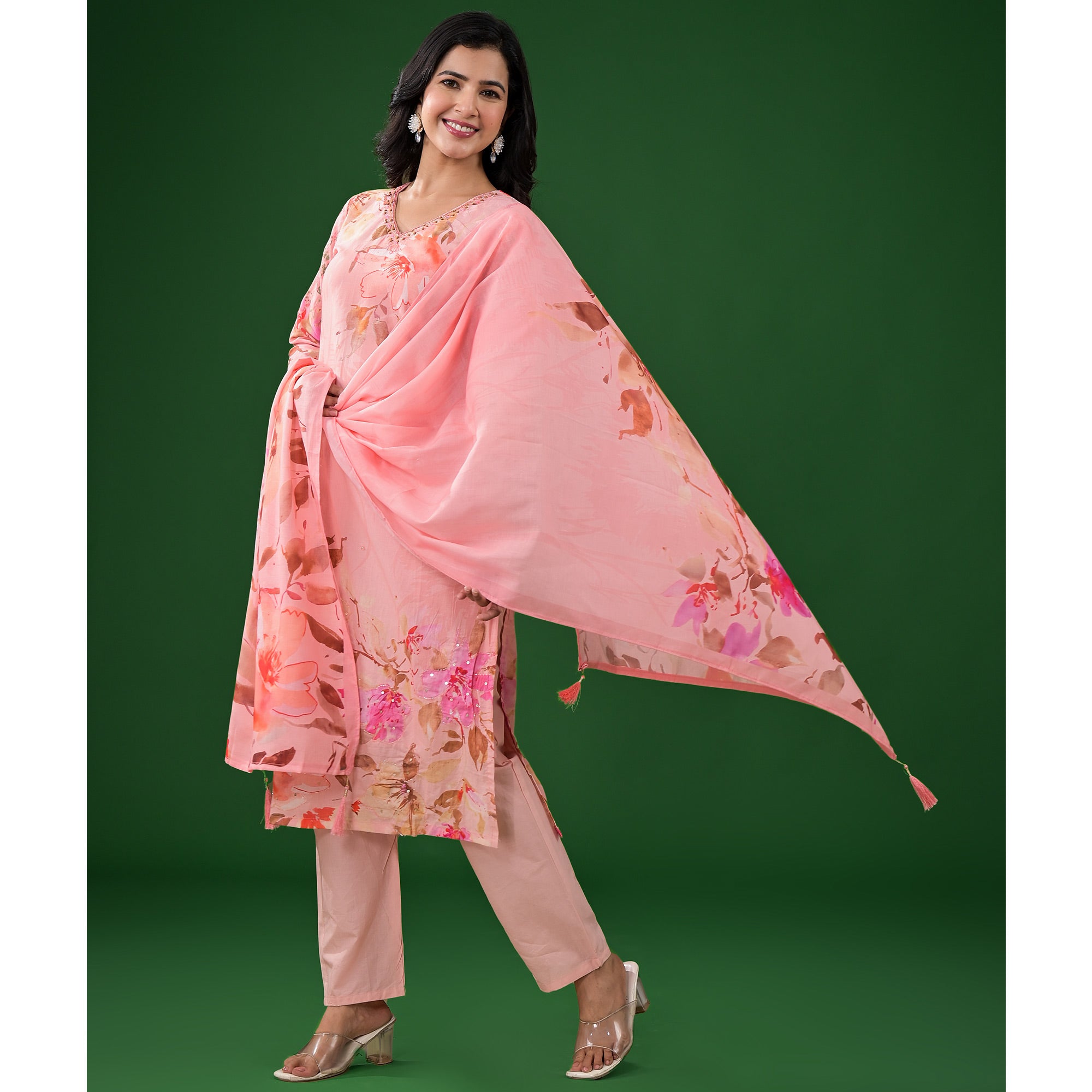 Pink Floral Printed Pure Cotton Salwar Suit