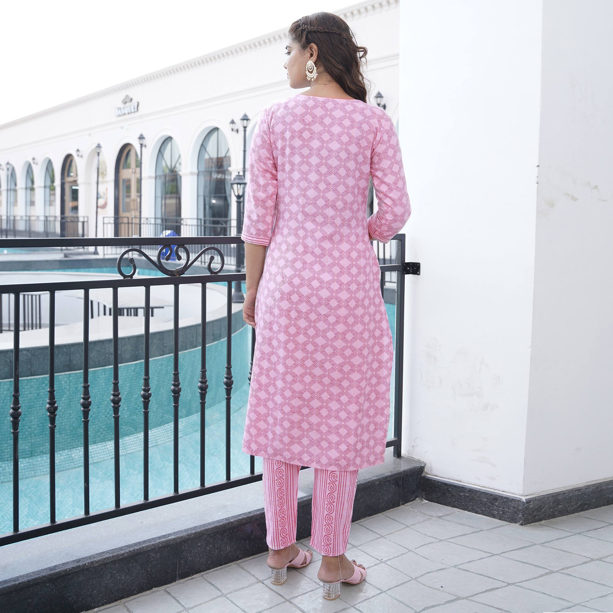 Pink Printed Pure Cotton Salwar Suit