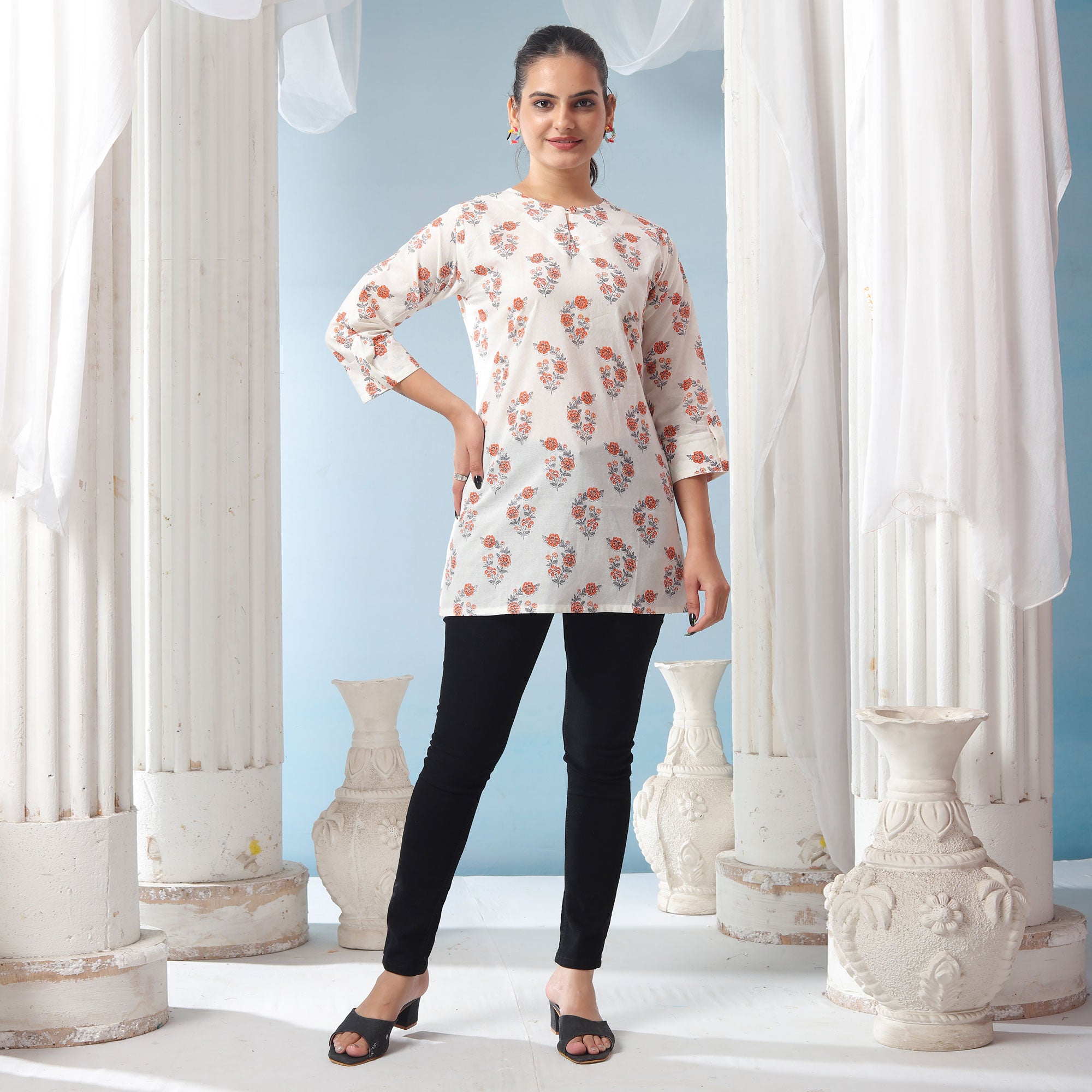 White Floral Printed Pure Cotton Top