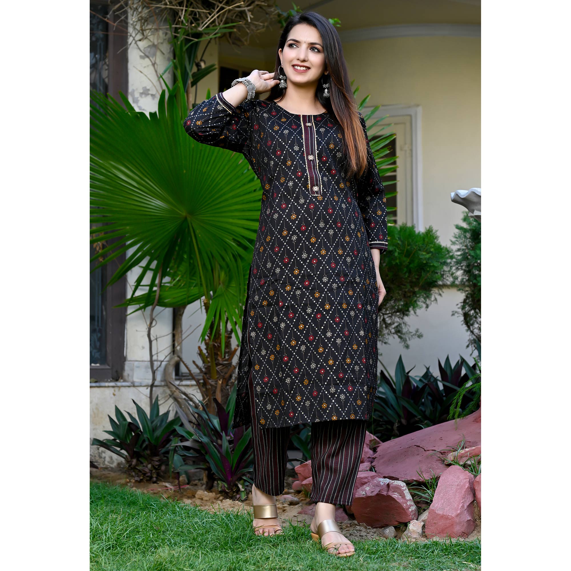 Black Foil Printed Rayon Suit