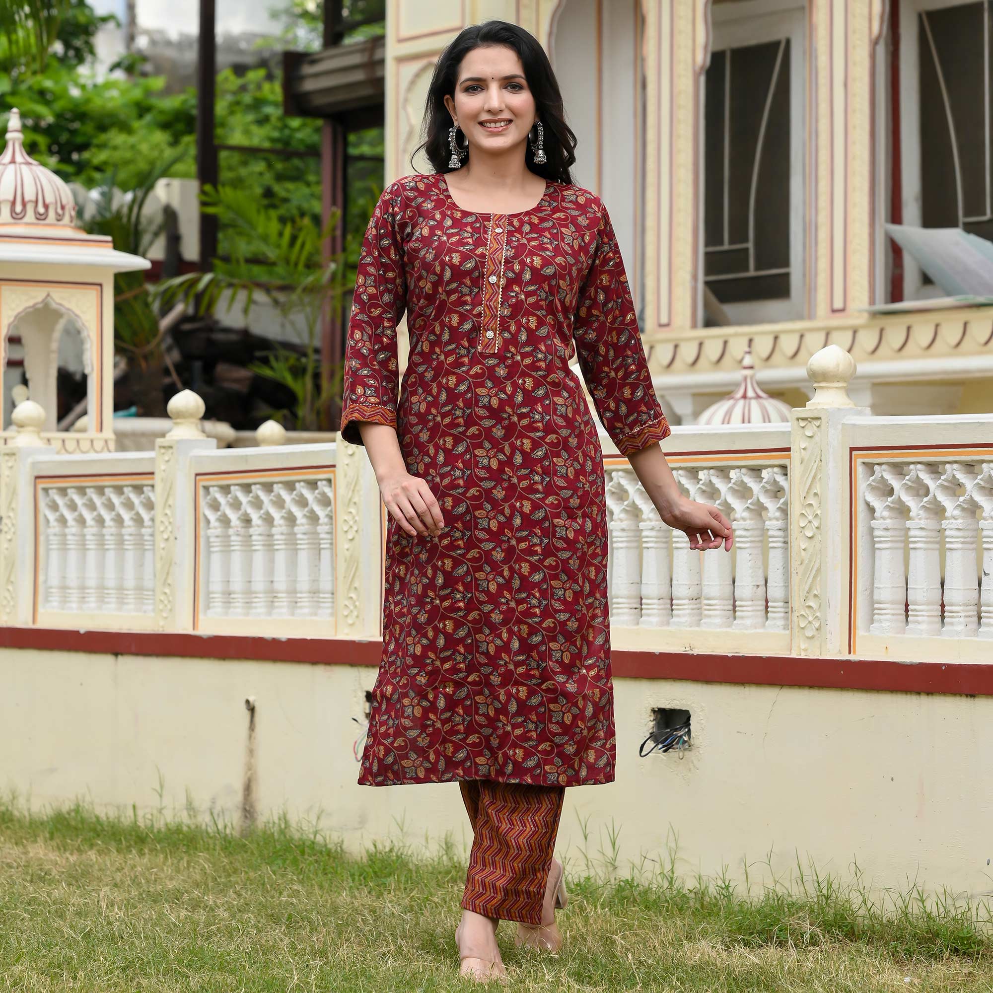Maroon Floral Printed Pure Cotton Suit