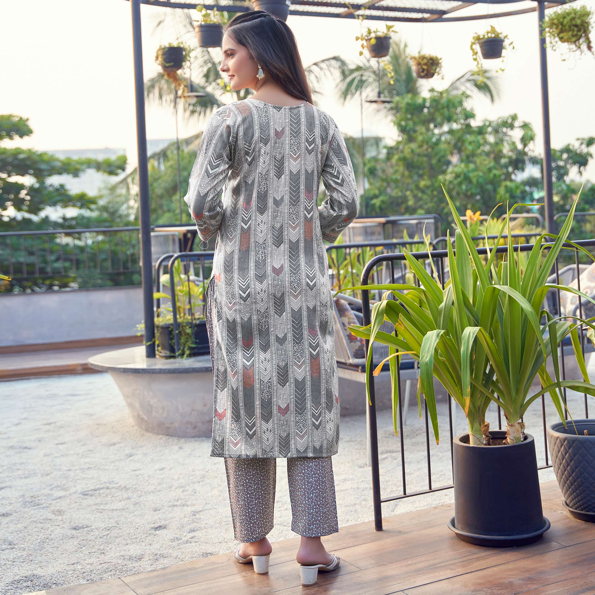 Grey Foil Printed Rayon Suit