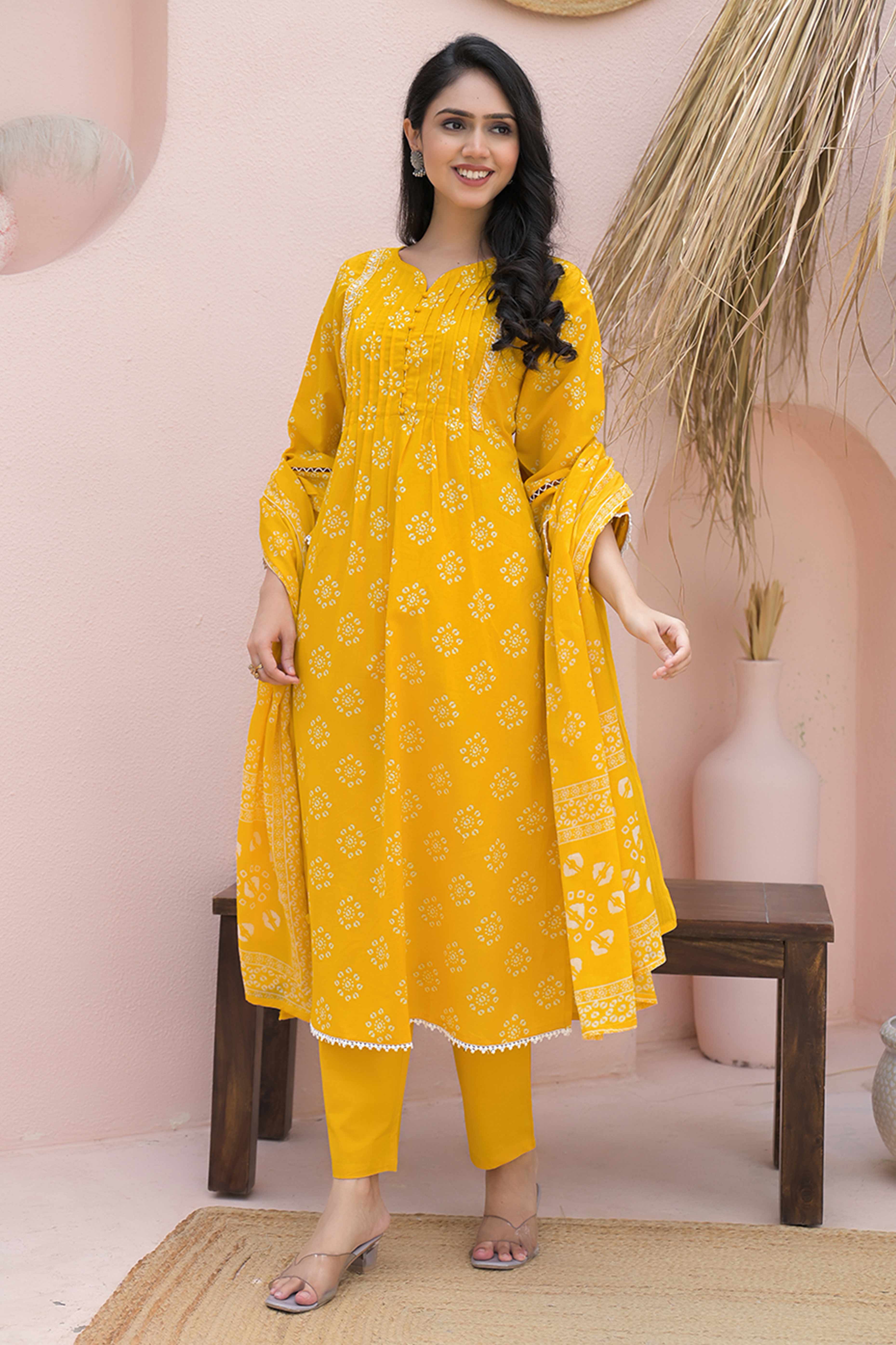 Lightweight Yellow Floral Print Straigth Salwar Suit for Effortless Daywear
