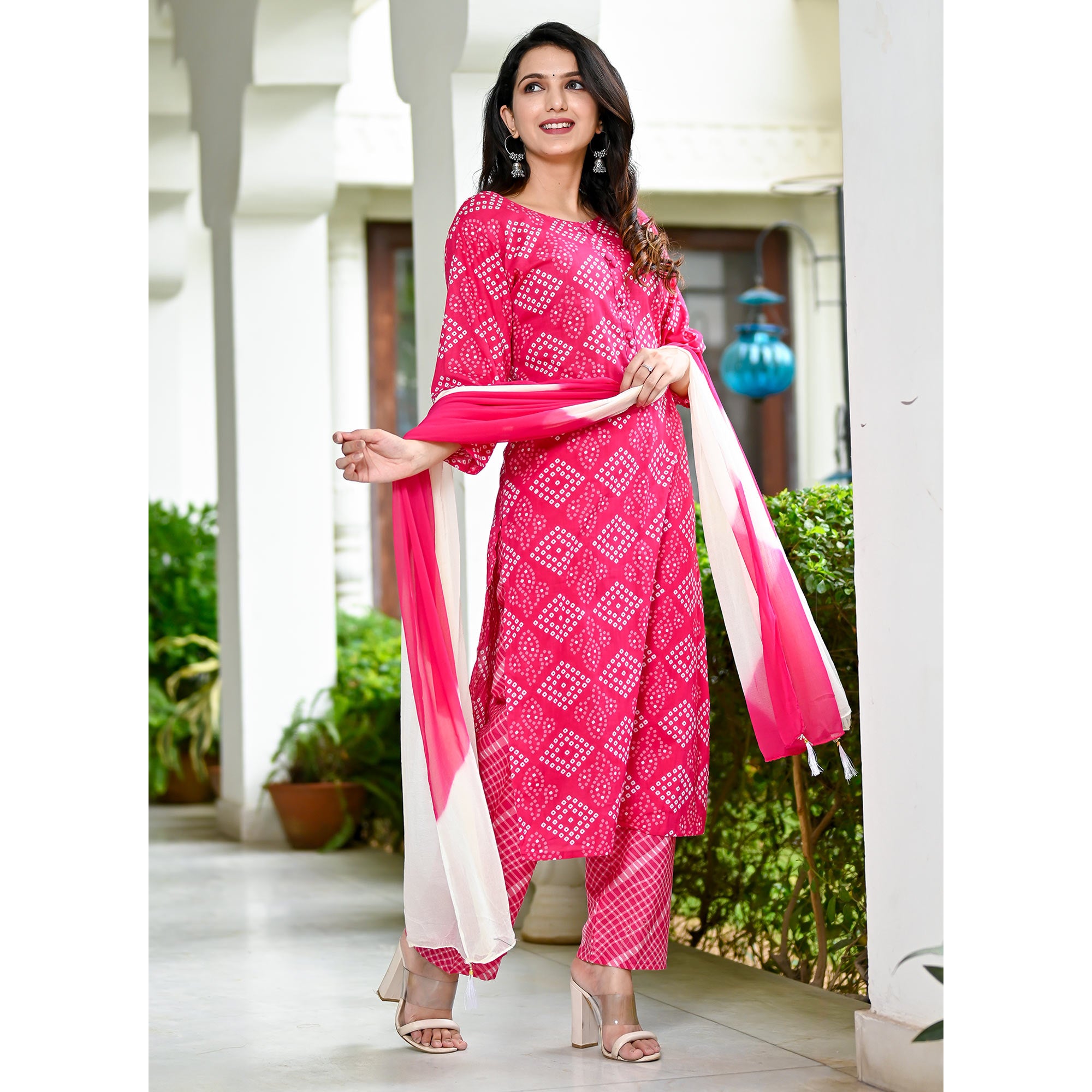 Pink Bandhani Printed Pure Cotton Salwar Suit