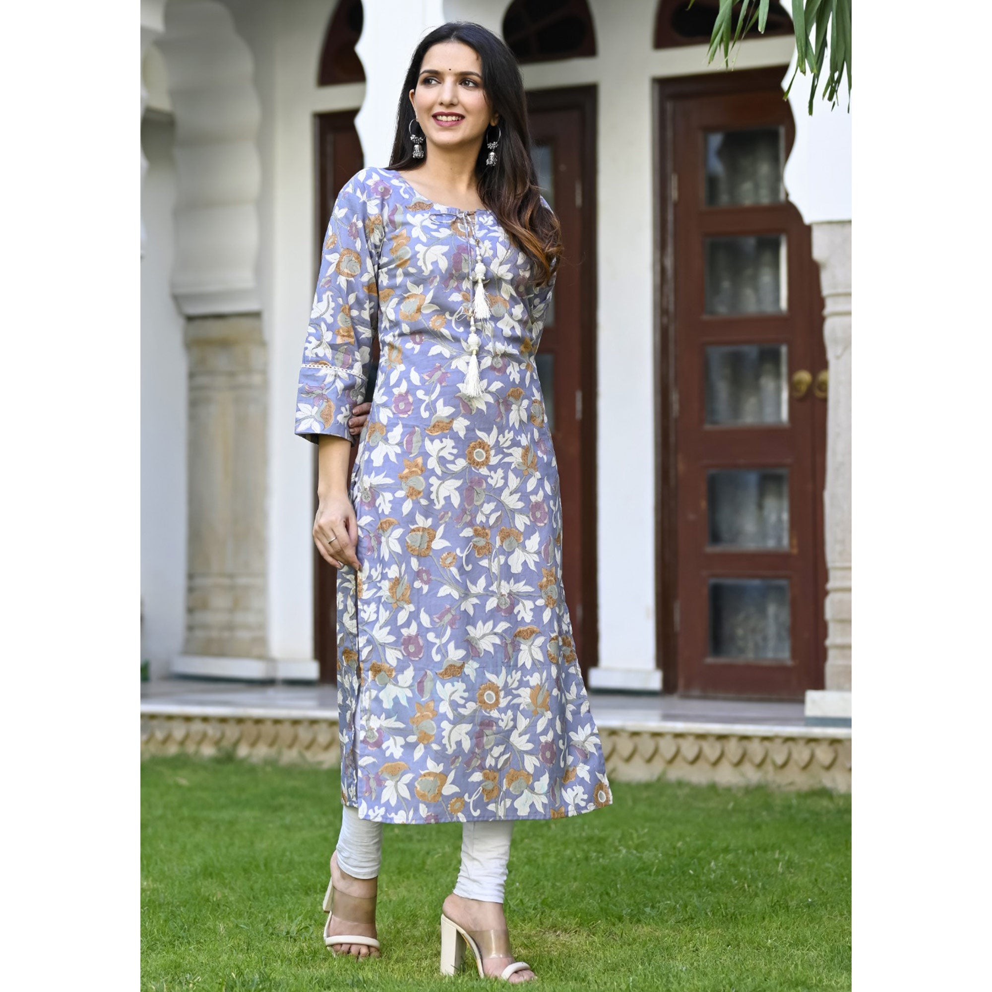 Purple Floral Printed Pure Cotton Kurti