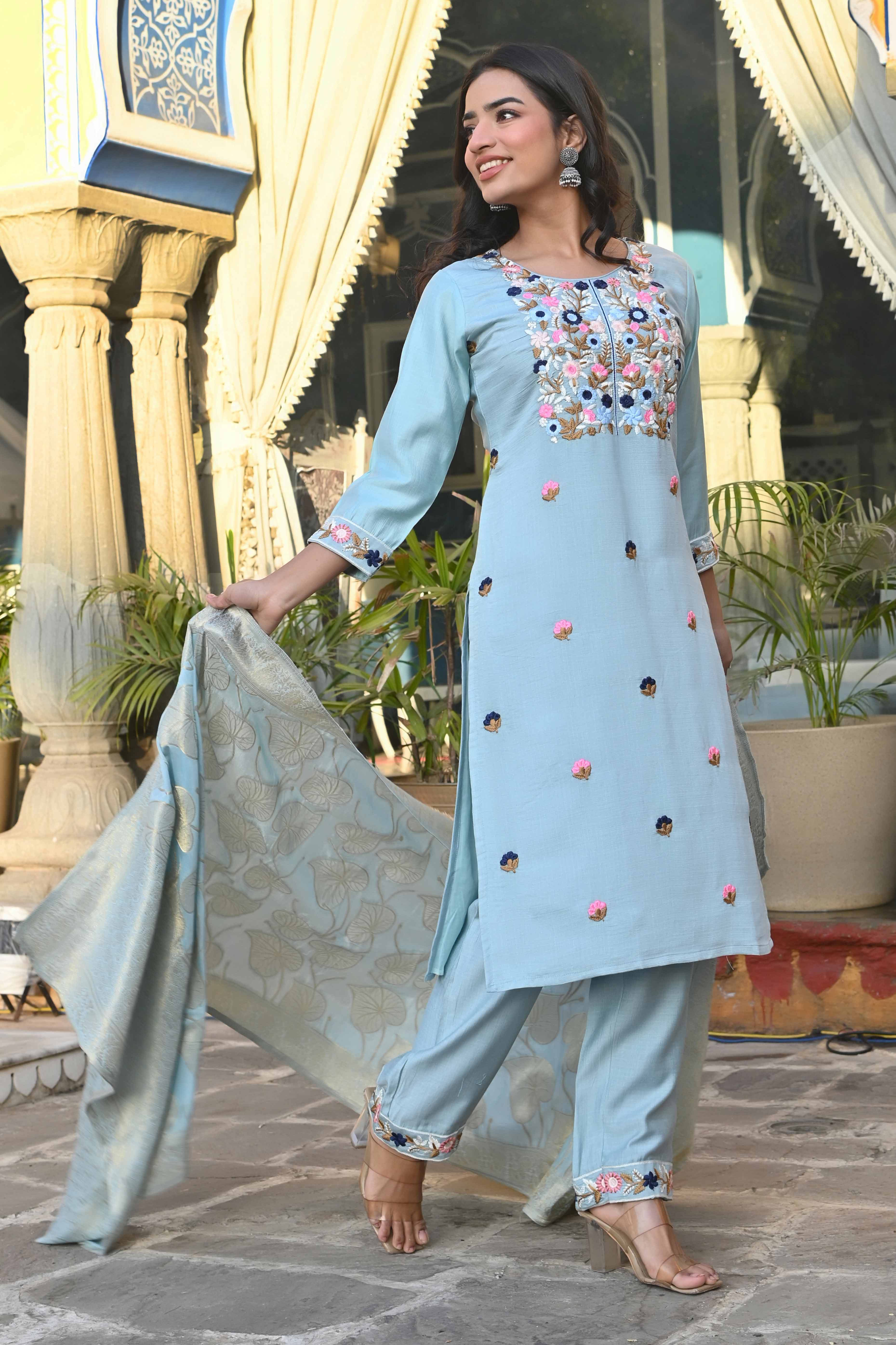 Grey Sequins Embroidered Viscose Salwar Suit