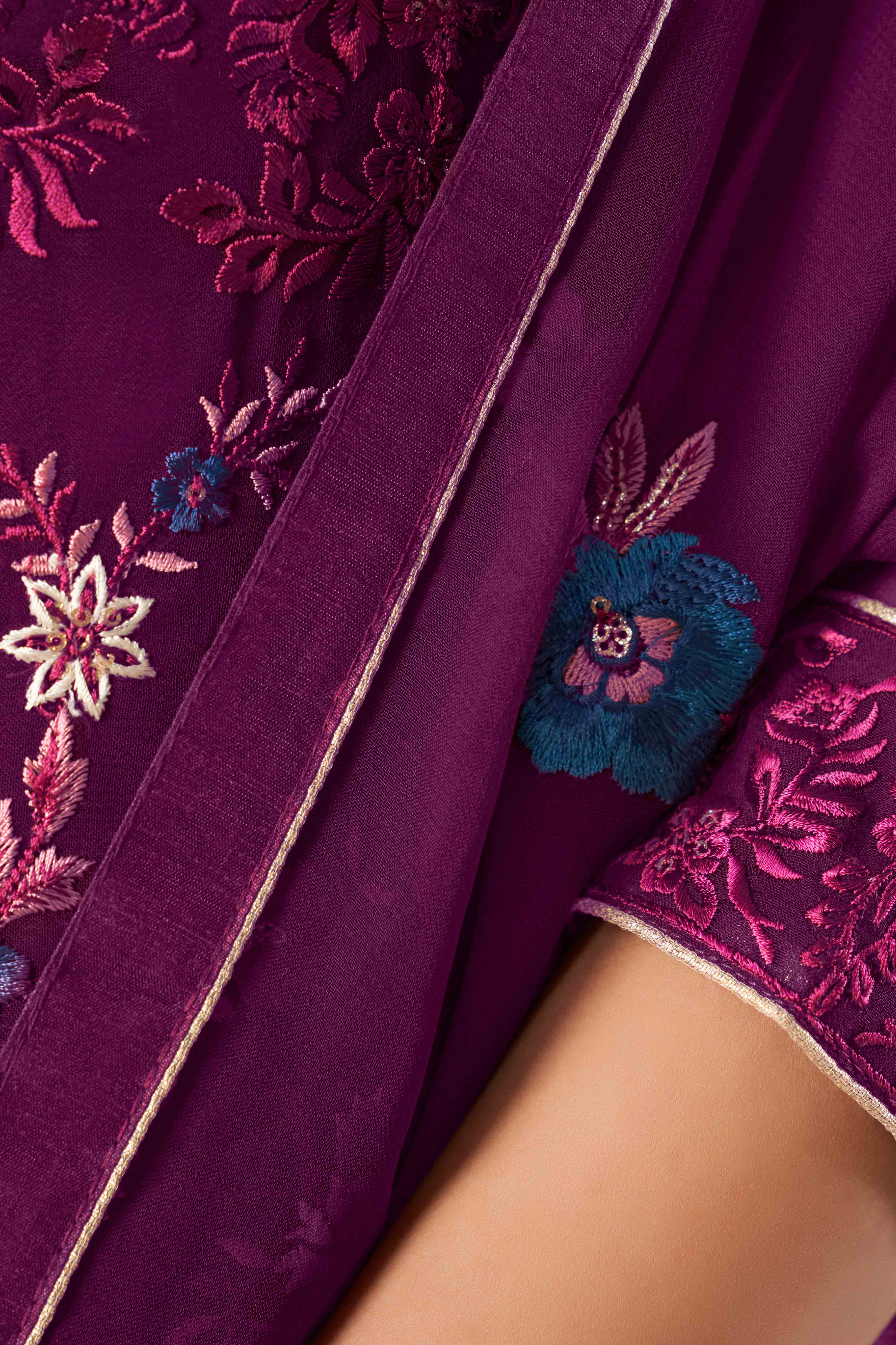 Purple Floral Sequins Embroidered Georgette Semi Stitched Suit