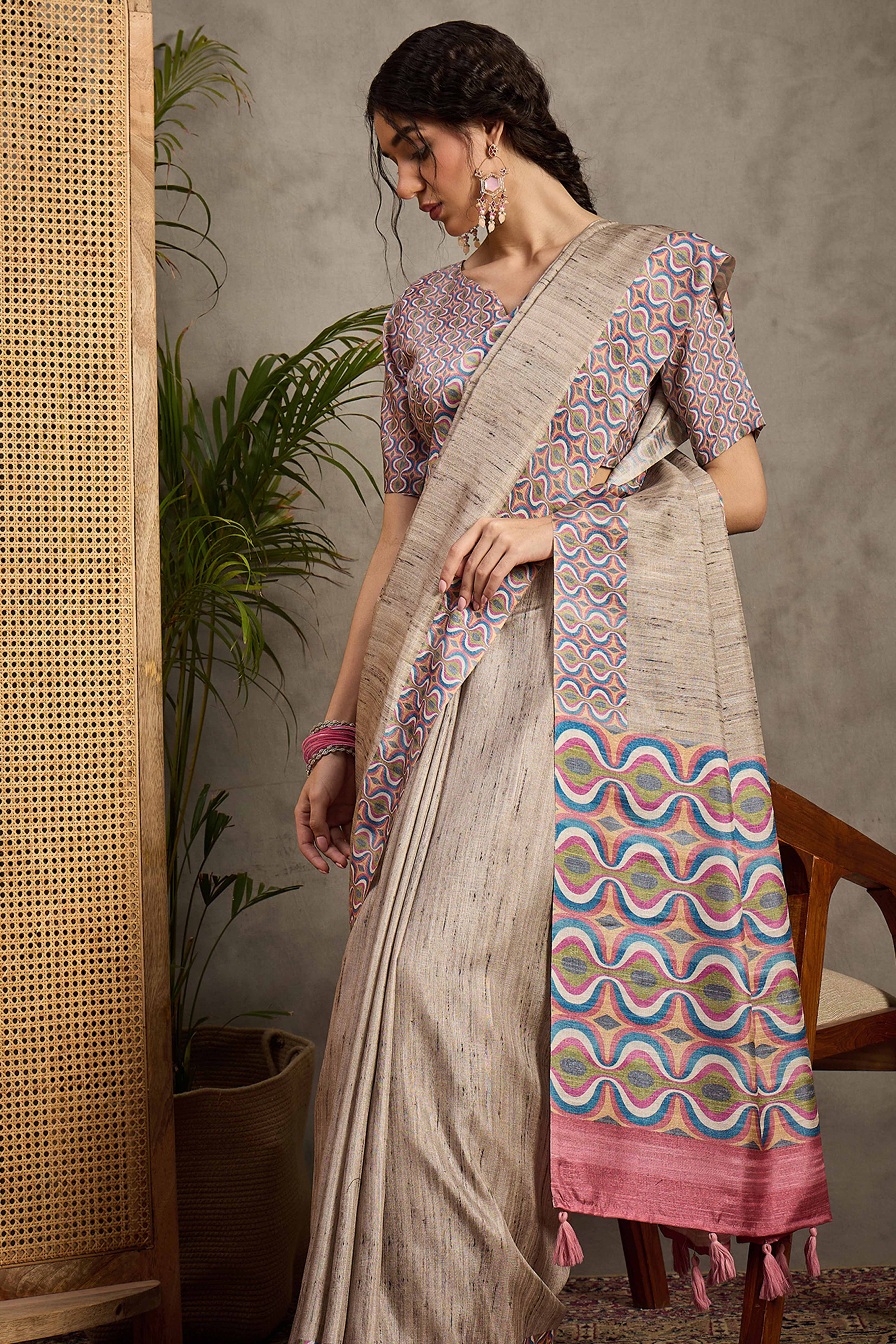 Beige Ethnic Cotton Silk Saree with Intricate Handwoven Details