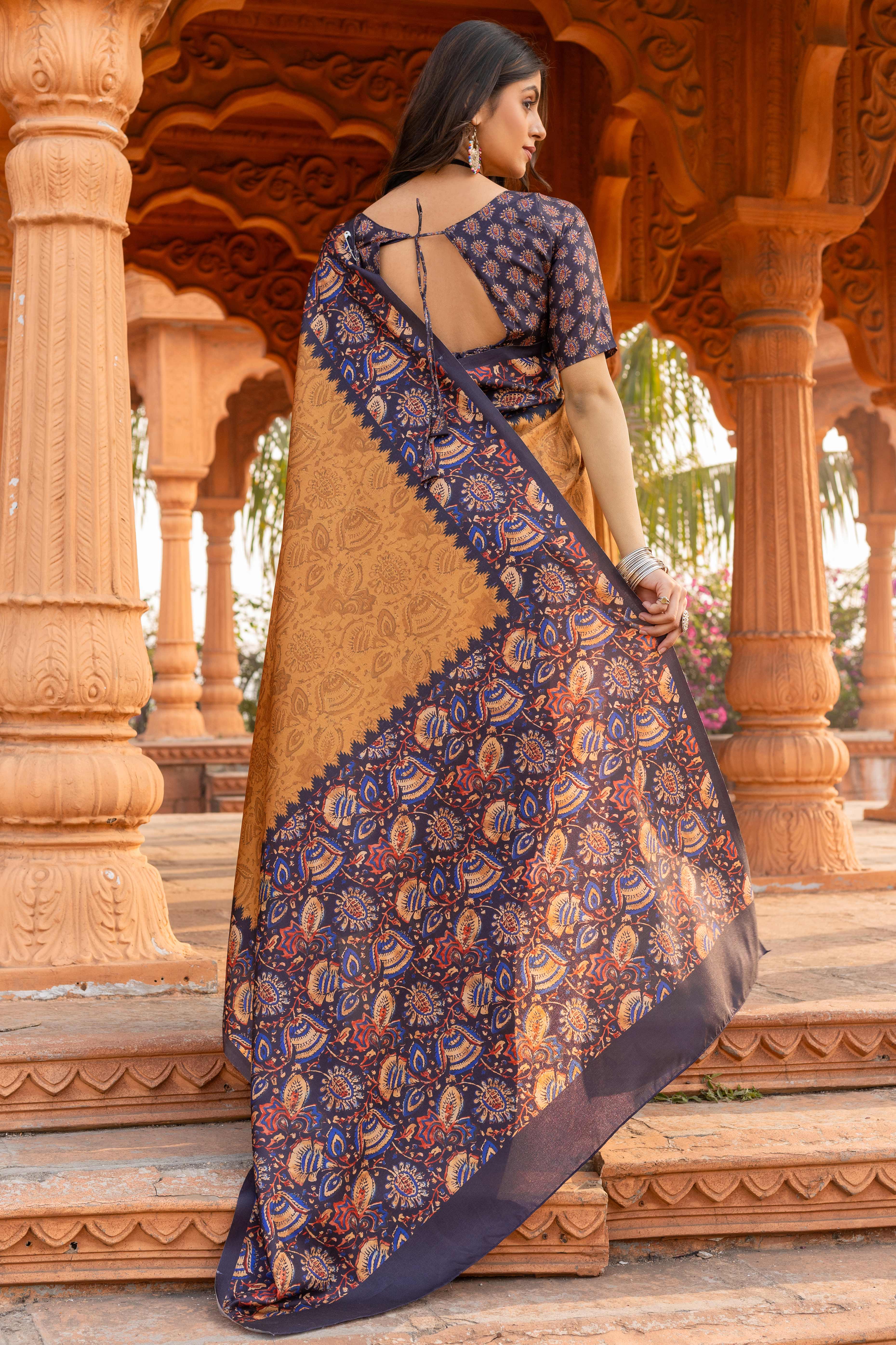 Graceful Mustard Floral Printed Manipuri Cotton Silk Saree Showcasing Timeless Elegance