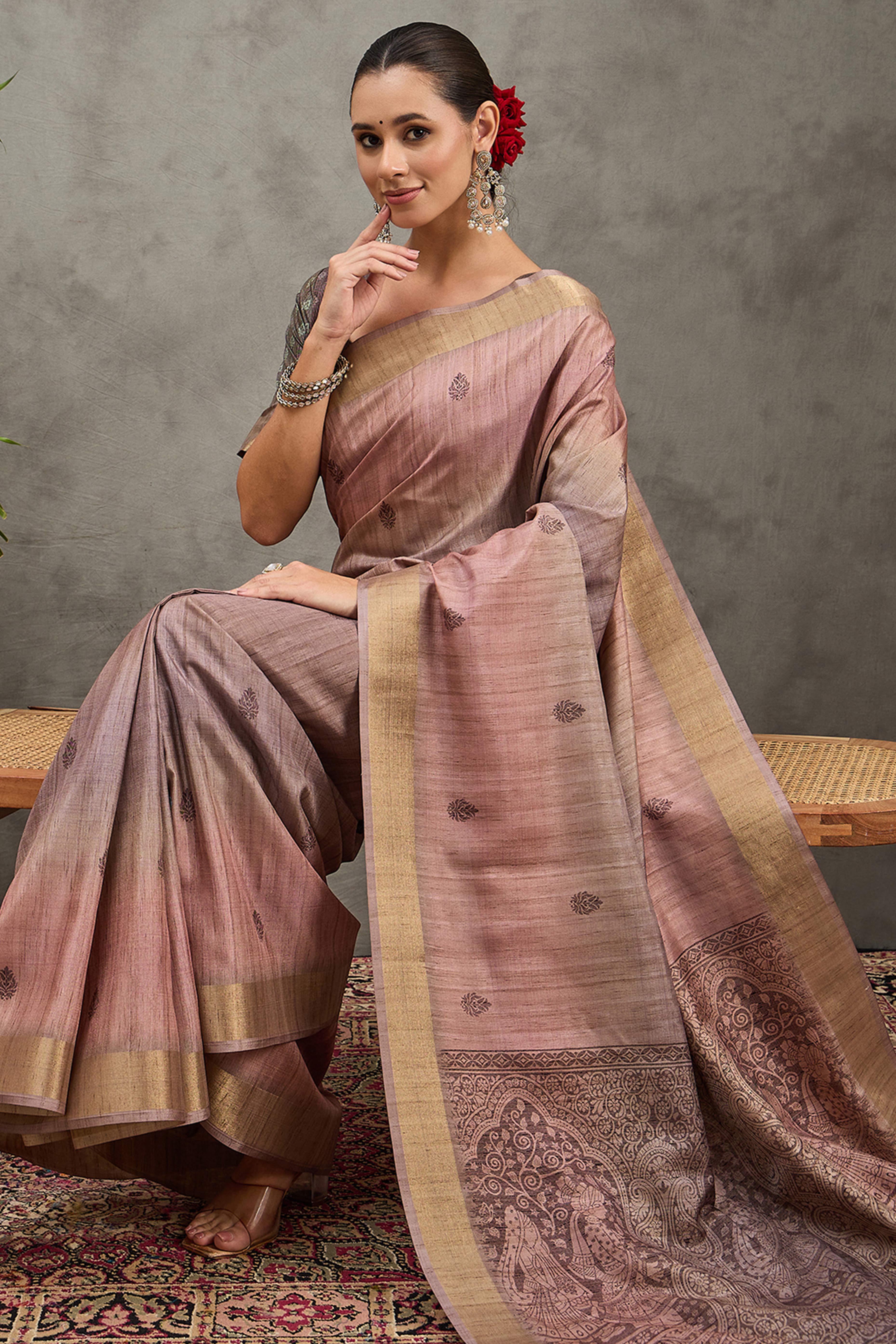 Purple Festive Wear Art Silk Saree Featuring Intricate Floral Weaving