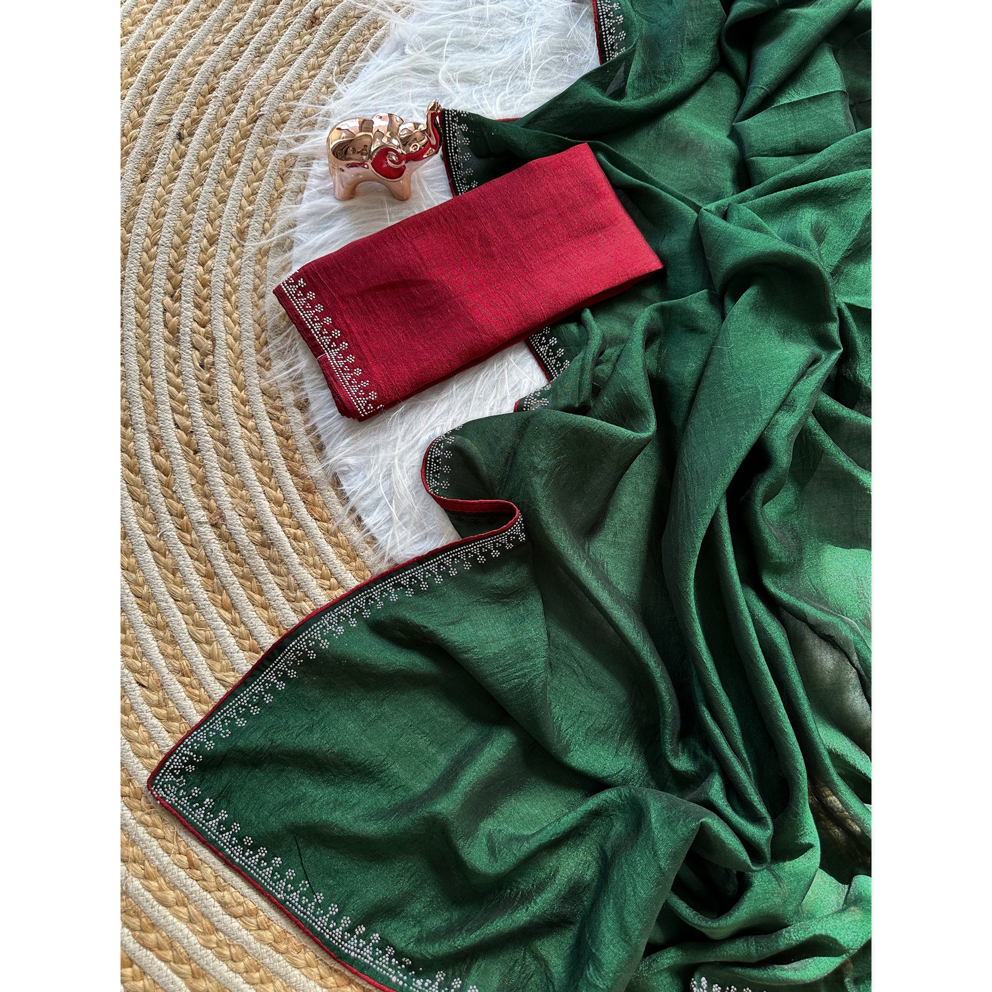 Green Partywear Vichitra Silk Saree Featuring Exquisite Swarovski Stone Work